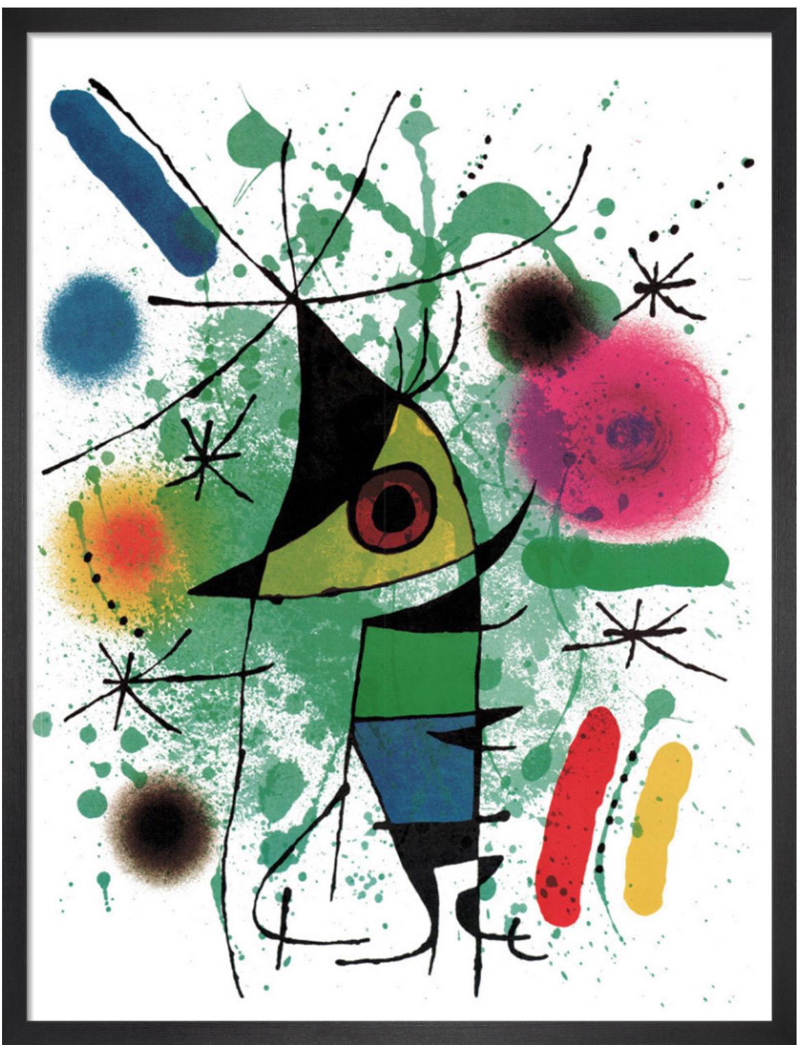 Joan Miró, Le poisson chanteur

Épreuve lithographique 

52 x 64 cm 

Cette lithographie est encadrée dans un cadre noir provenant de sources durables avec un glaçage acrylique de galerie. 

Le poisson chanteur" de Joan Miro représente un poisson