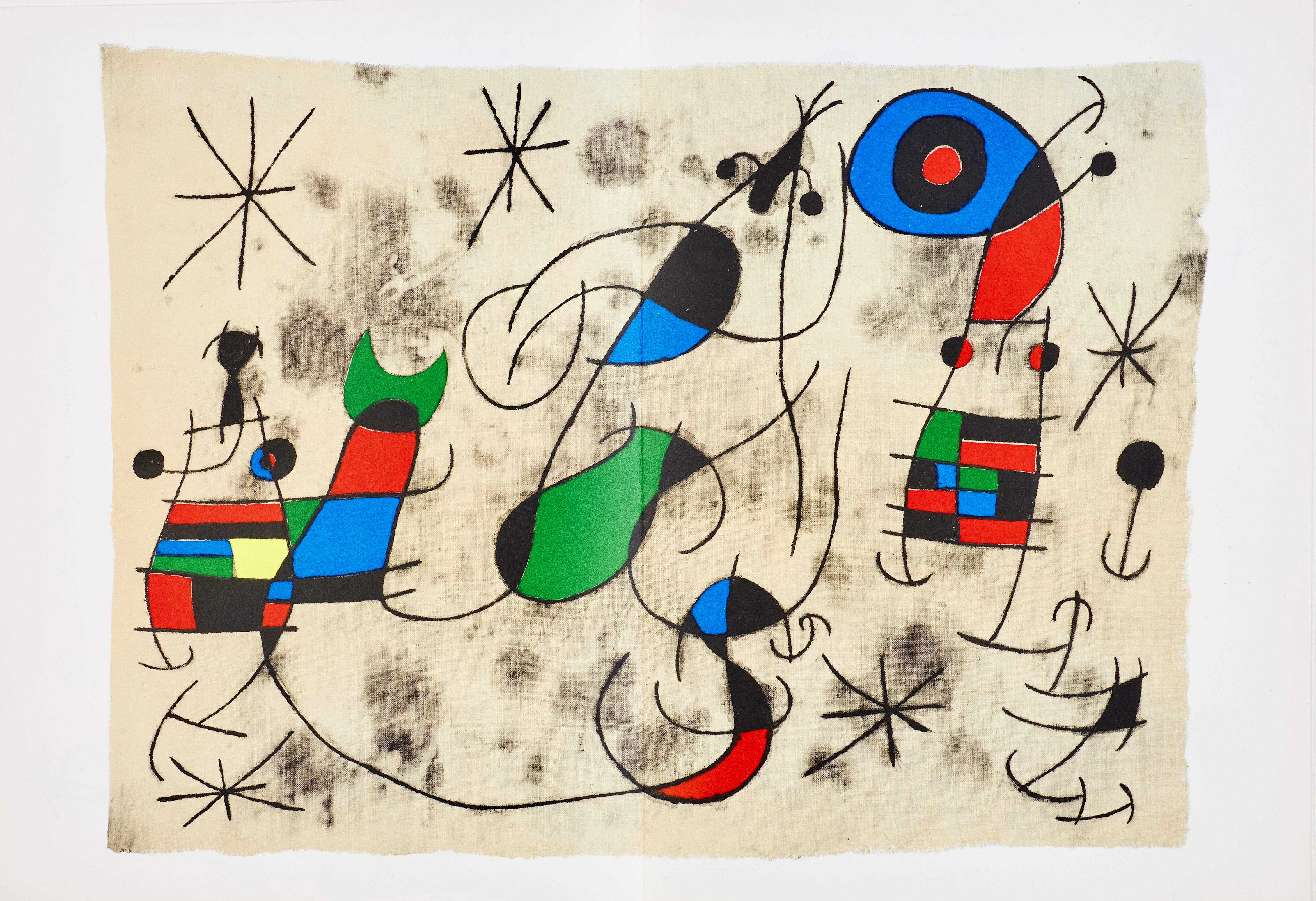 Cette exquise lithographie d'après Joan Miro (1893-1983), intitulée Sans titre, provient du folio Derriere le miroir, L'oiseau solaire, l'oiseau lunaire, etin-celles (L'oiseau solaire, l'oiseau lunaire, etin-celles), n° 164-165, publié en 1967.
