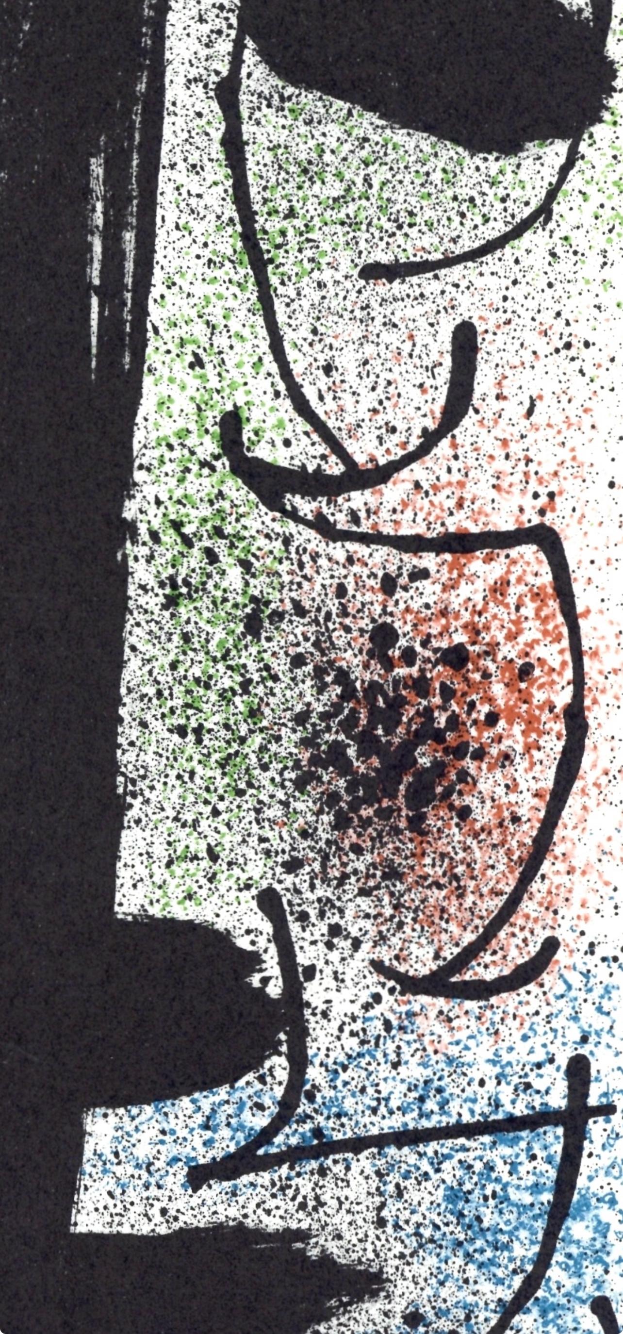 This exquisite lithograph by Joan Miro (1893–1983), titled Sans titre (Untitled), originates from the 1967 folio Derriere le miroir, L'oiseau solaire, l'oiseau lunaire, etin-celles (The Solar Bird, the Lunar Bird, Sparks), No. 164–165. Published by