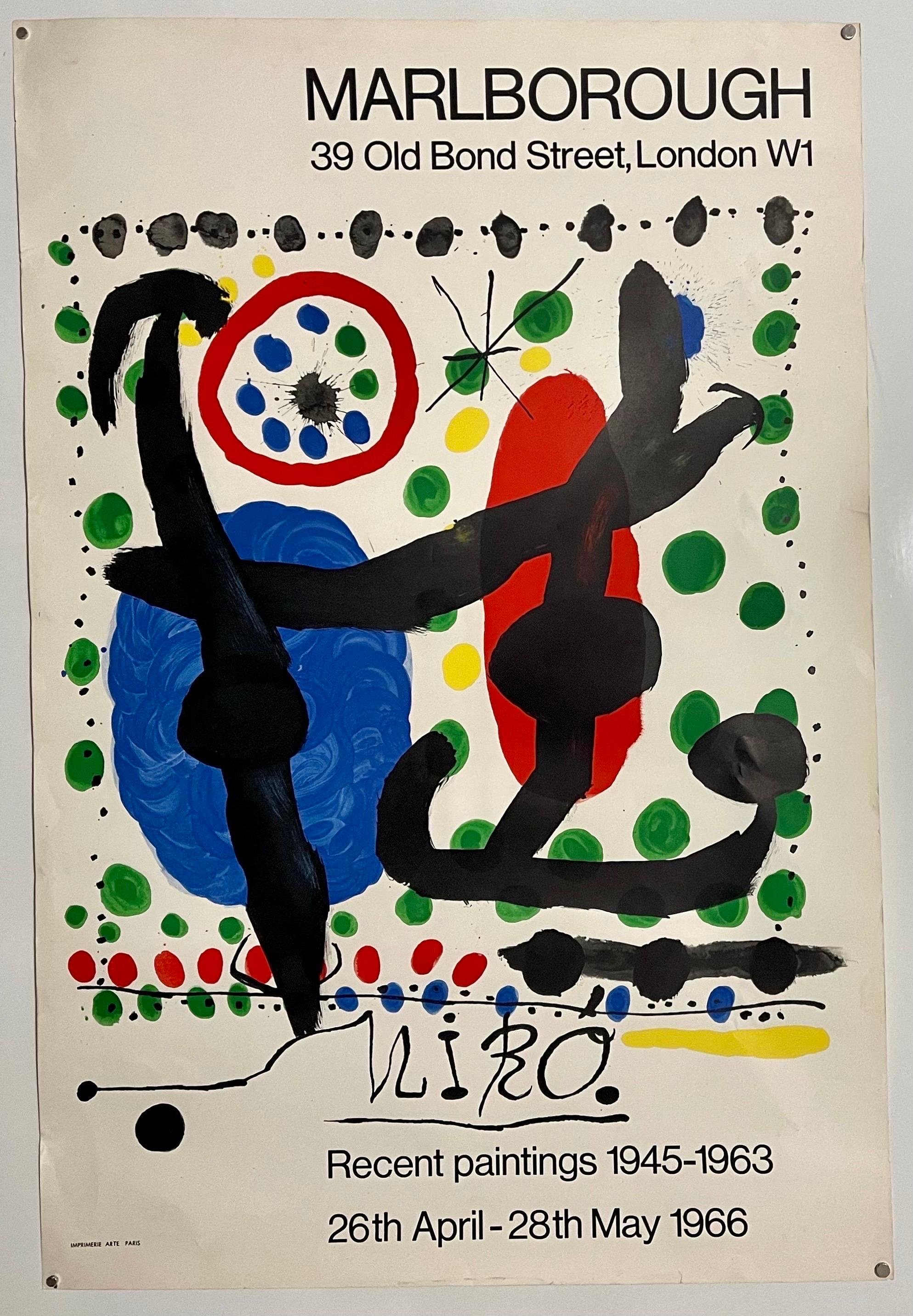 Joan Miro Vintage Surrealist Lithograph Poster Adrien Maeght Paris London Show - Print by Joan Miró