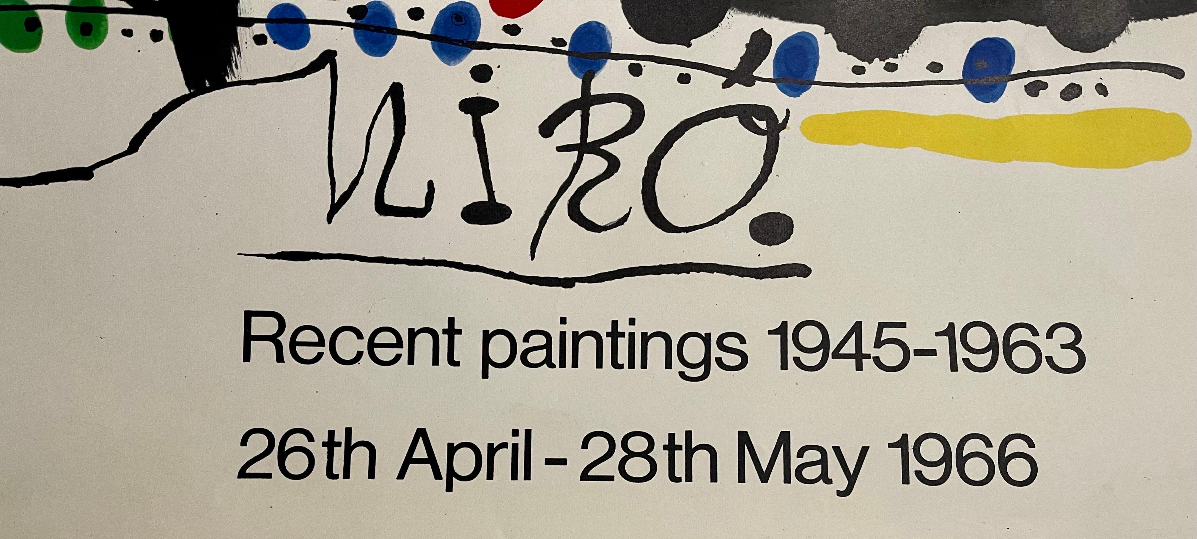 Joan Miro, Spanish (1893–1983)
Vintage lithograph poster from Arte Paris for a Marlborough Gallery show in London, England
Signed in the plate
Recent Paintings 1945-1963 Exhibition
Date: 1966
Size: 29.25 in. x 19.75 inches
Publisher: Arte Adrien