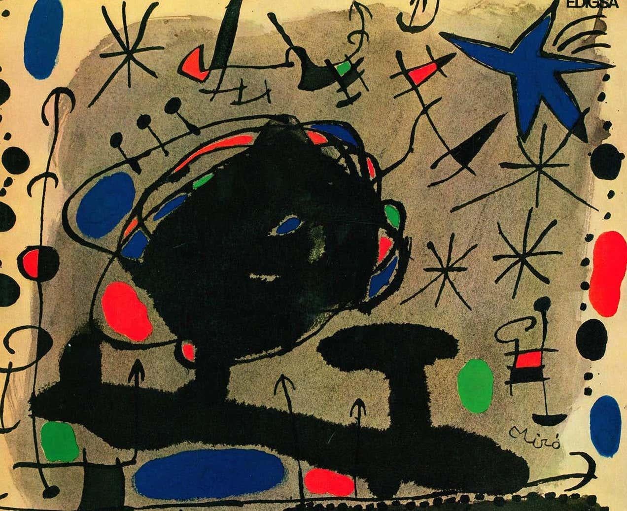 1960s Joan Miró vinyl album art: 
Raimon and Joan Miró were close friends that first collaborated on the 1966 album Cançons de la roda del temps. In 1979, Miró designed a cover for the album Quan la aigua queixa, including the name of Raimon in
