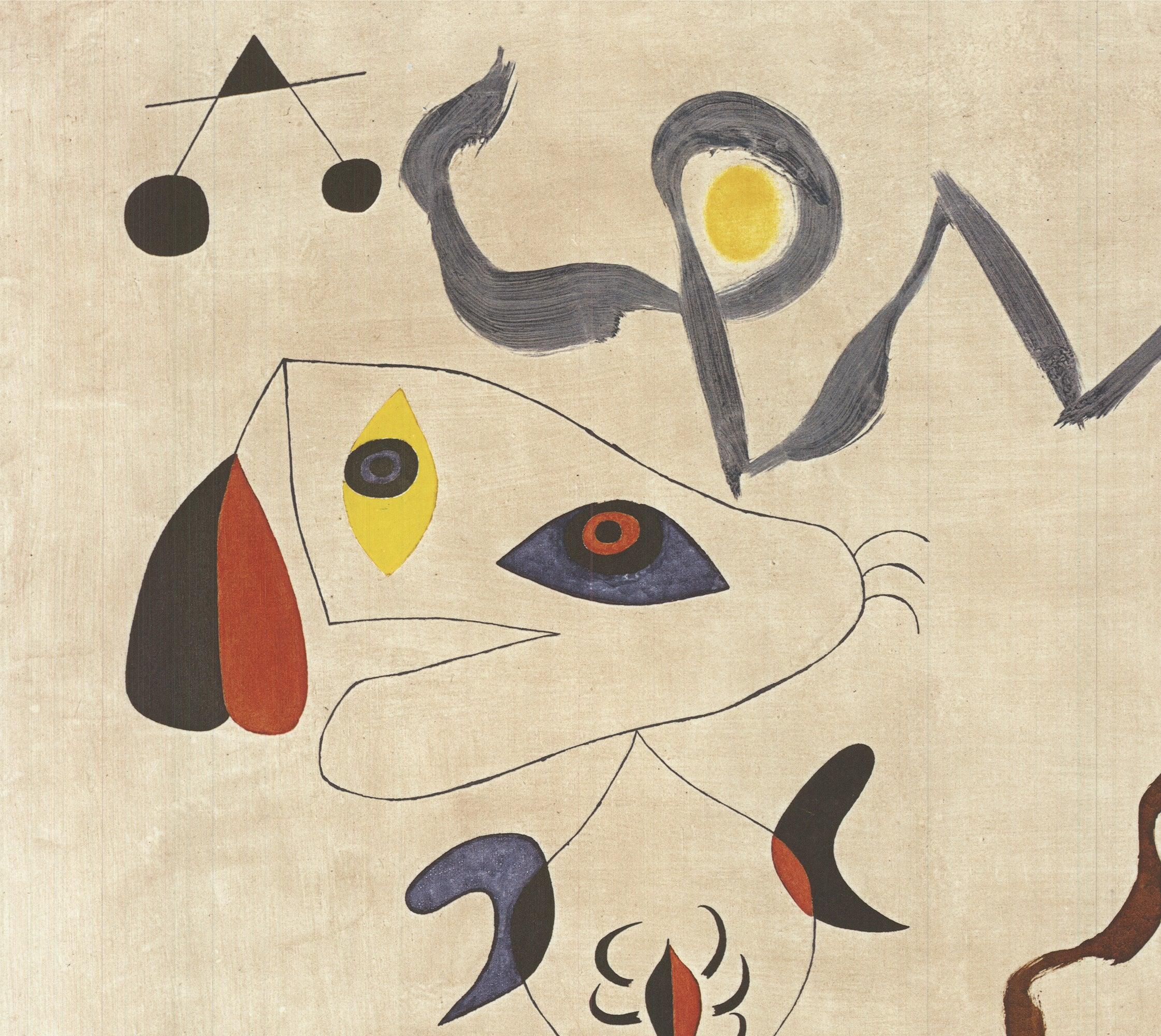 Joan Miro „Frauen und Vögel in der Nacht“ 1990- Offset-Lithographie im Angebot 1