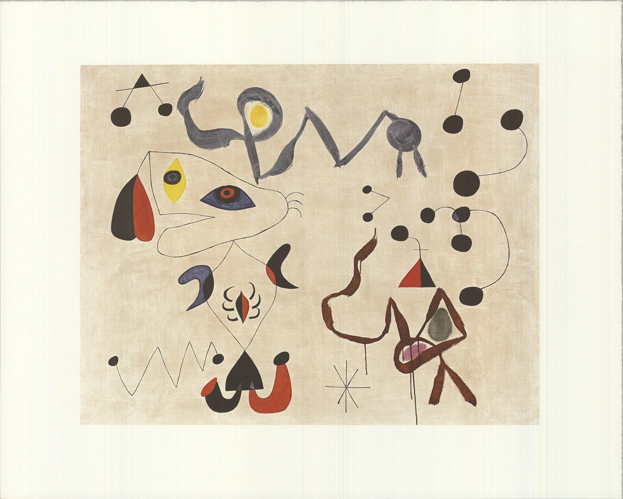 Joan Miro "Women and Birds in the Night" 1990- Lithographie offset - Print de Joan Miró