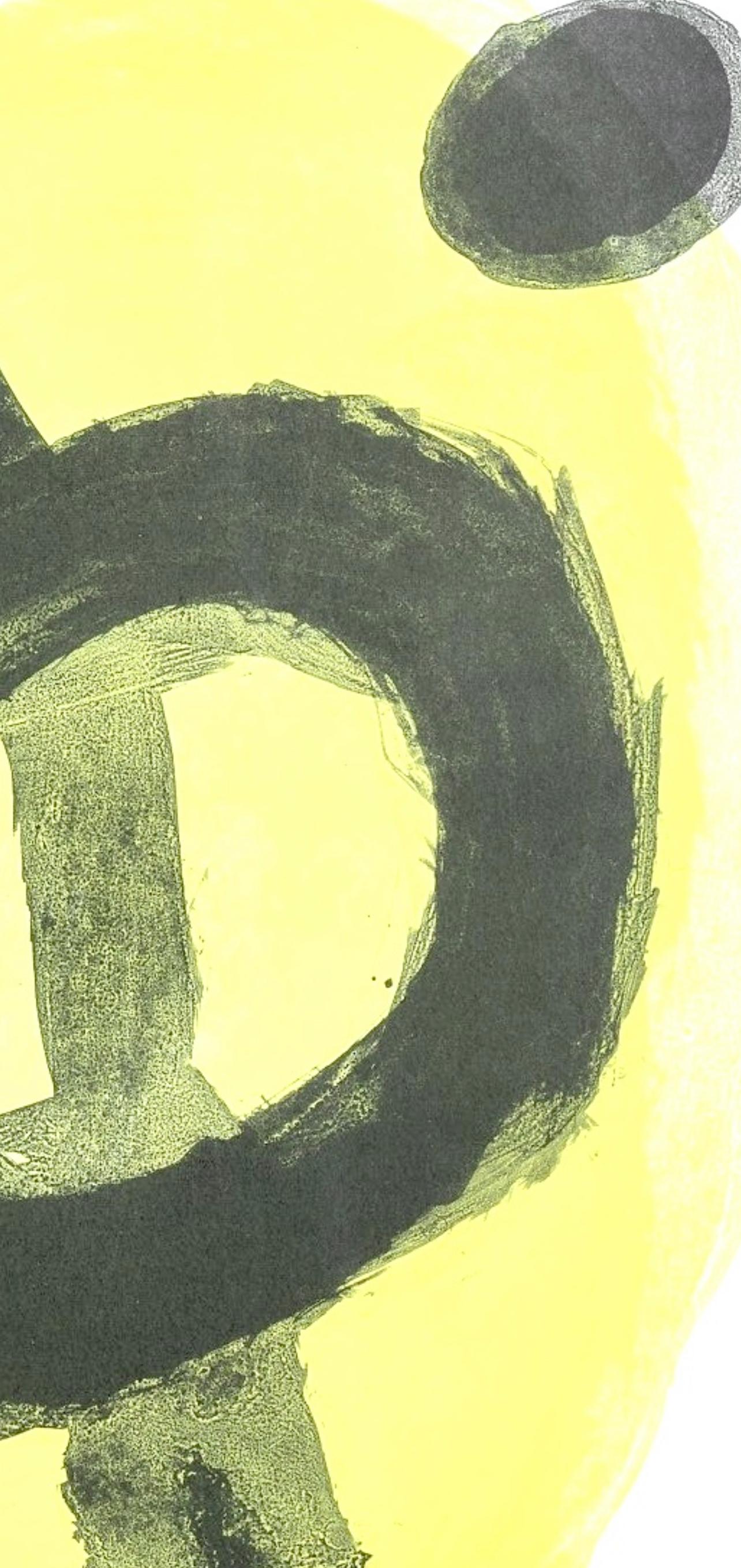 Cette exquise lithographie de Joan Miro (1893-1983), intitulée Jaune et vert, provient du folio Derriere le miroir, n° 128, publié en 1961. Publiée par Maeght Editeur, Paris, sous la direction d'Aimé Maeght, et imprimée par la limprimerie Arte,