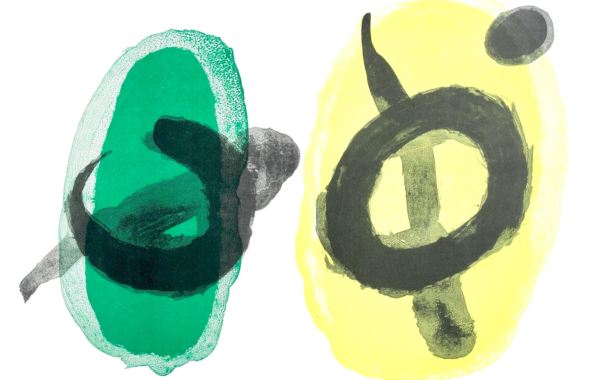 Abstract Print Joan Miró - Joan Miro, Jaune et vert, extrait de Derriere le Miroir, 1961