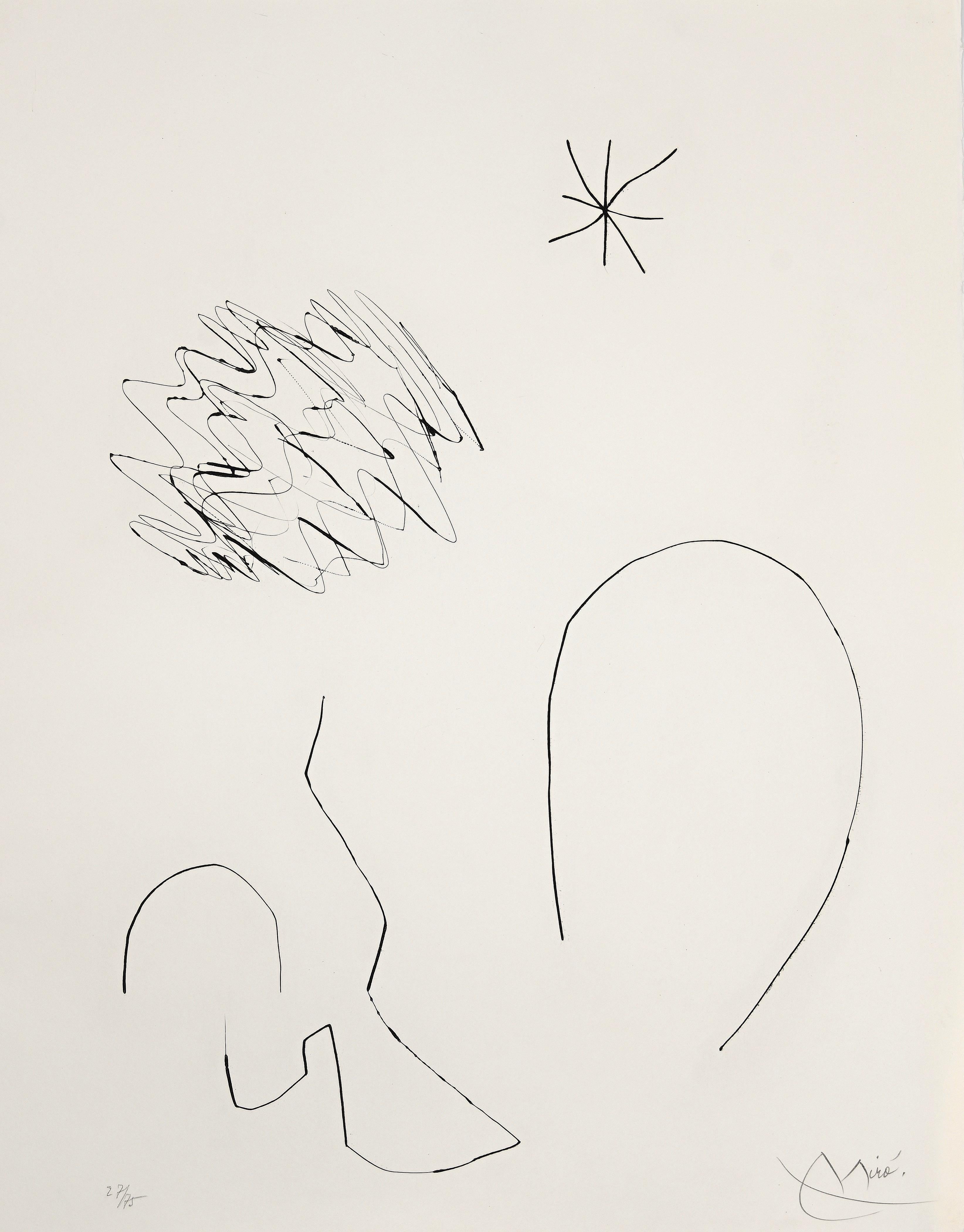 Joan Miró Abstract Print - Journal D'Un Graveur - Vol. 1 Plate 13 - Drypoint by Joan Mirò - 1975