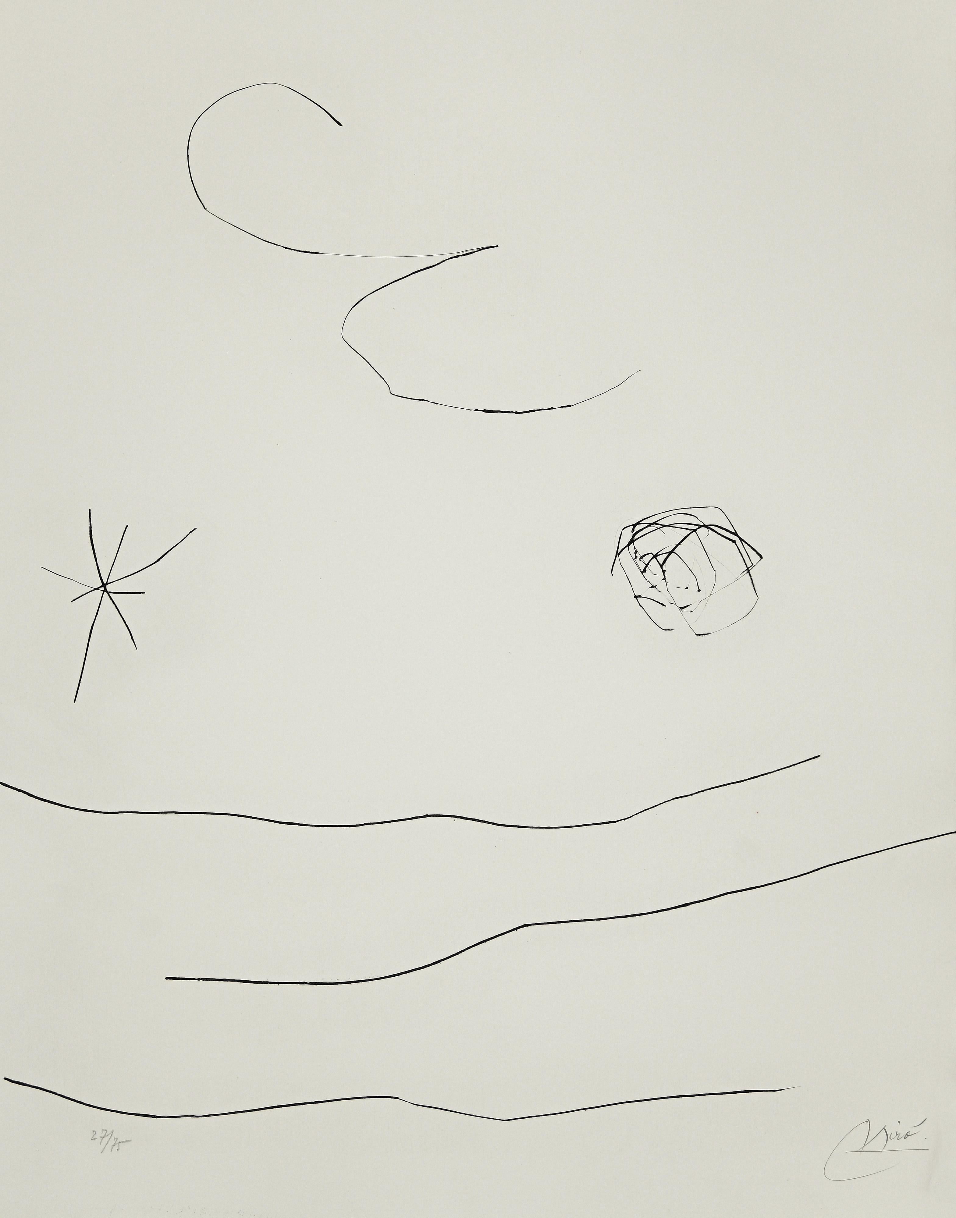 Joan Miró Abstract Print - Journal D'Un Graveur - Vol. 1 Plate 15 - Original Drypoint by Joan Mirò - 1975