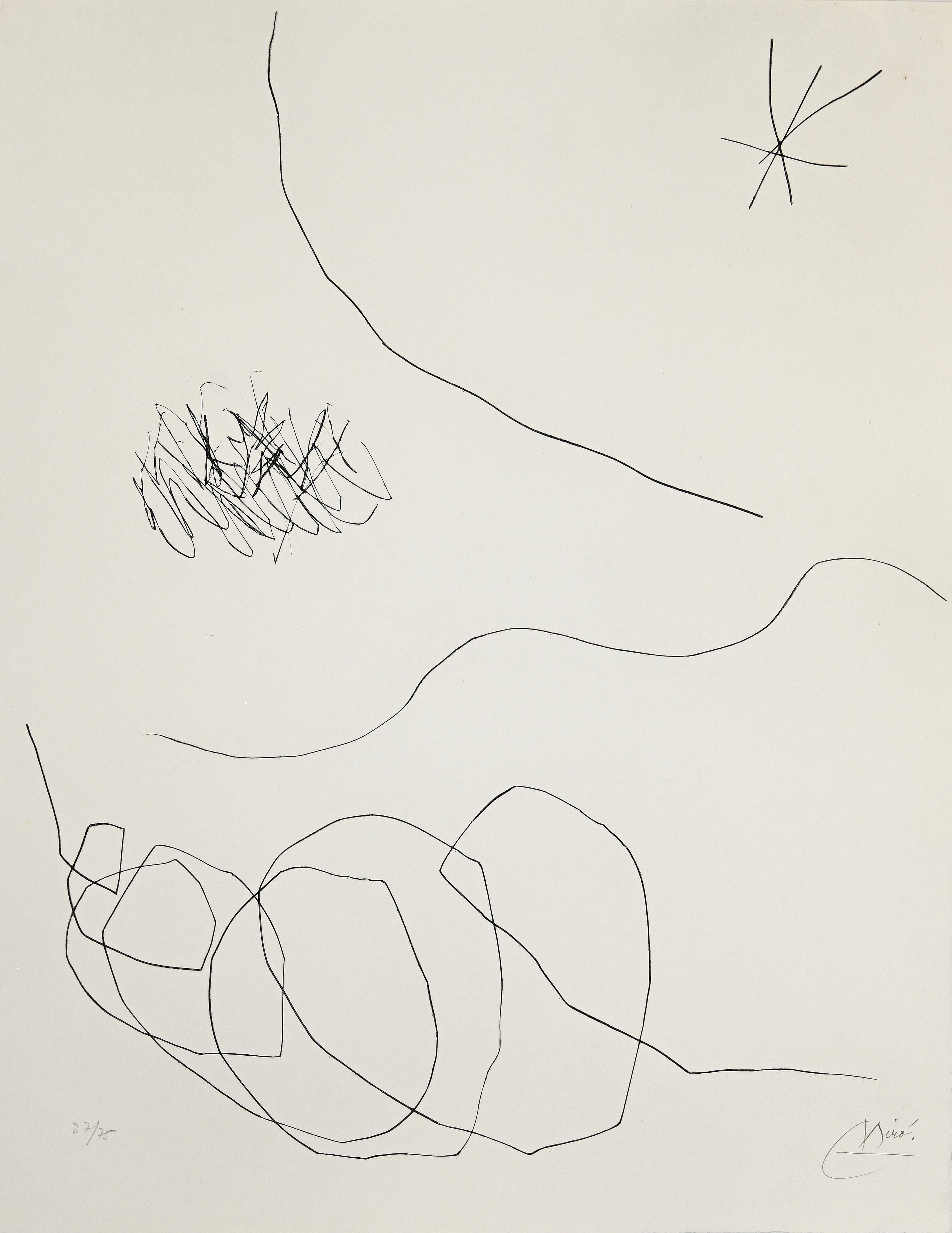 Joan Miró Abstract Print - Journal d'un Graveur - Vol. 2  Plate 13 - Etching by J. Mirò - 1975
