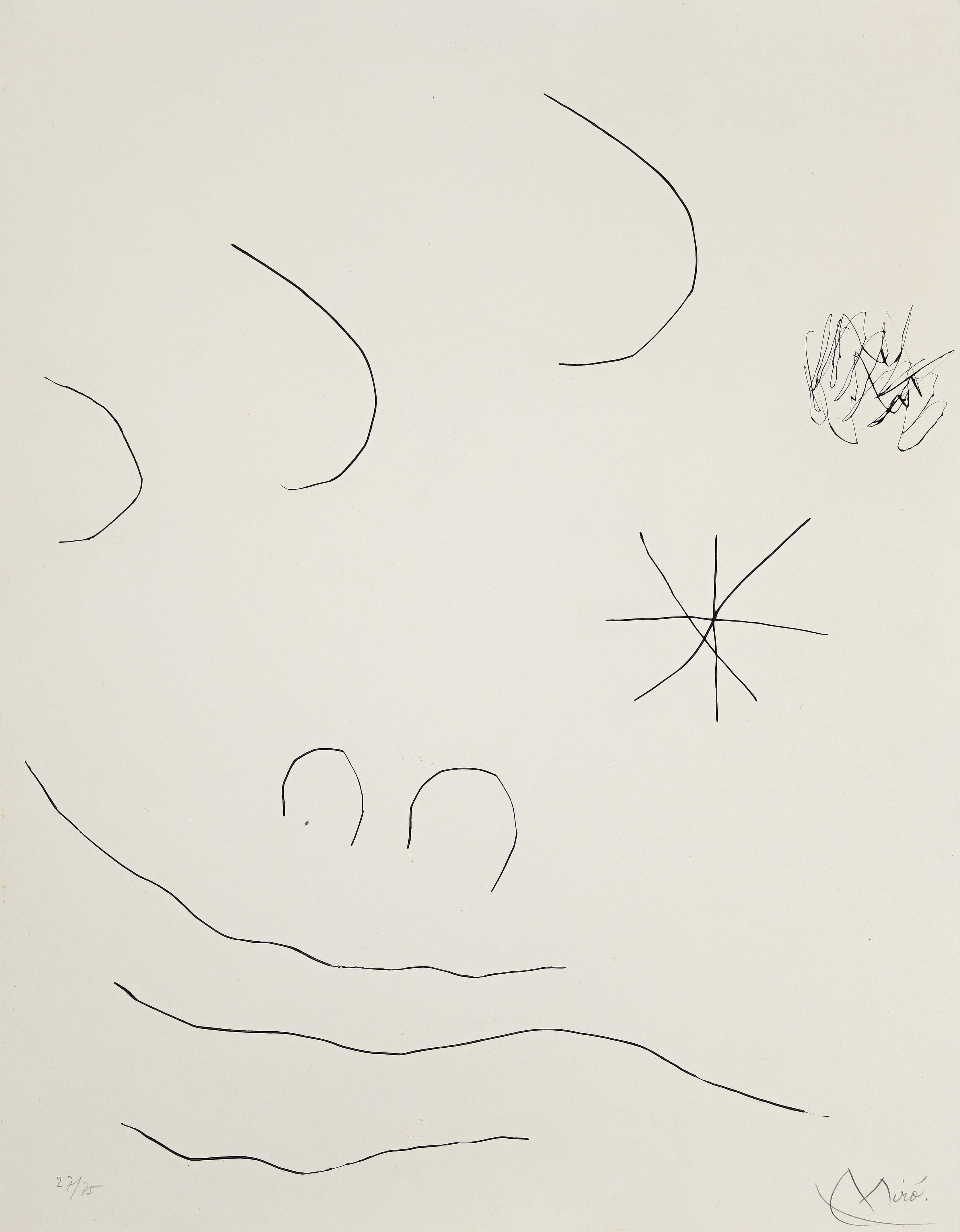 Joan Miró Abstract Print - Journal D'Un Graveur - Vol. 2 Plate 15 - Drypoint by Joan Mirò - 1975