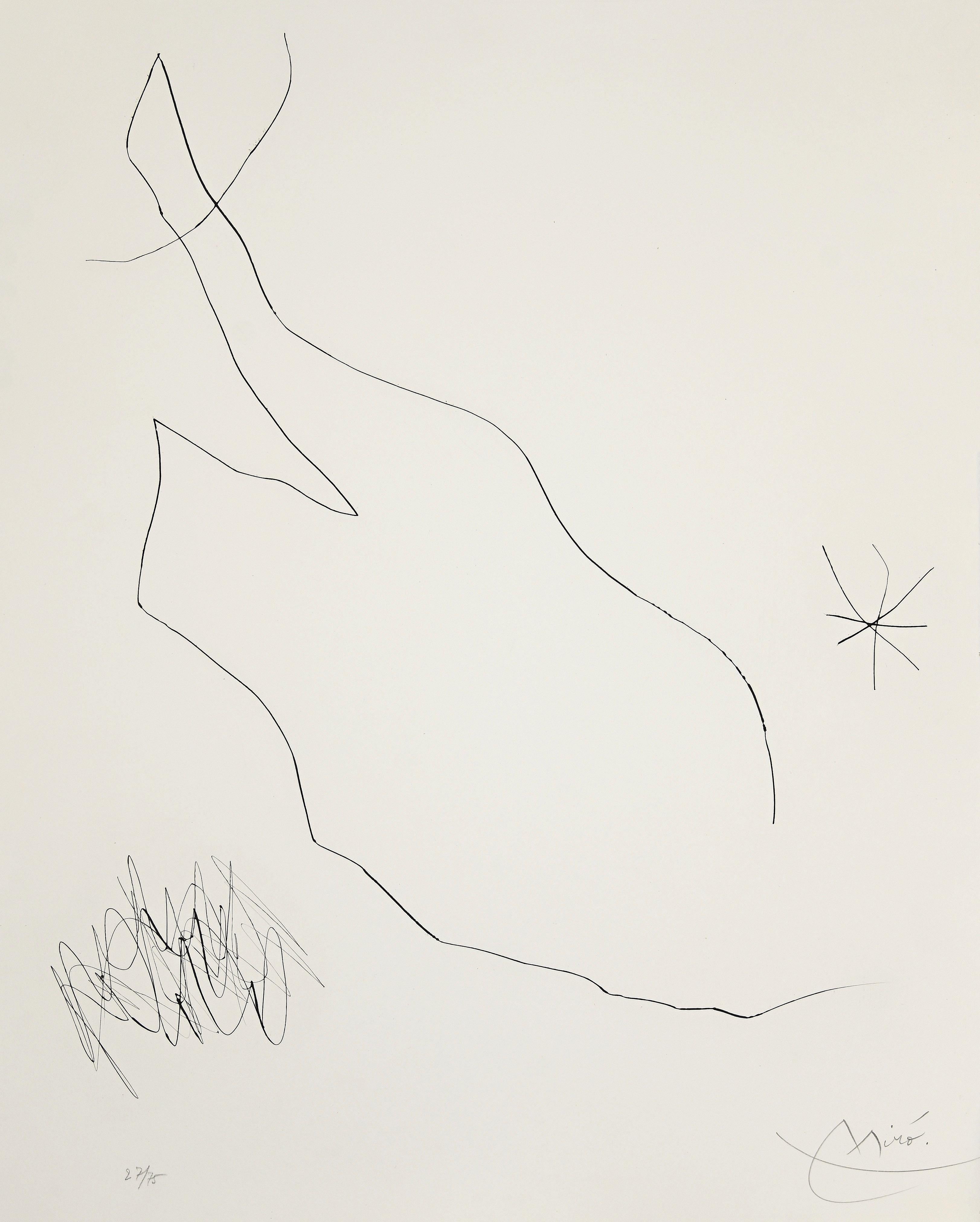 Joan Miró Abstract Print - Journal D'Un Graveur - Vol. 2  Plate 5 - Etching by J. Mirò - 1975