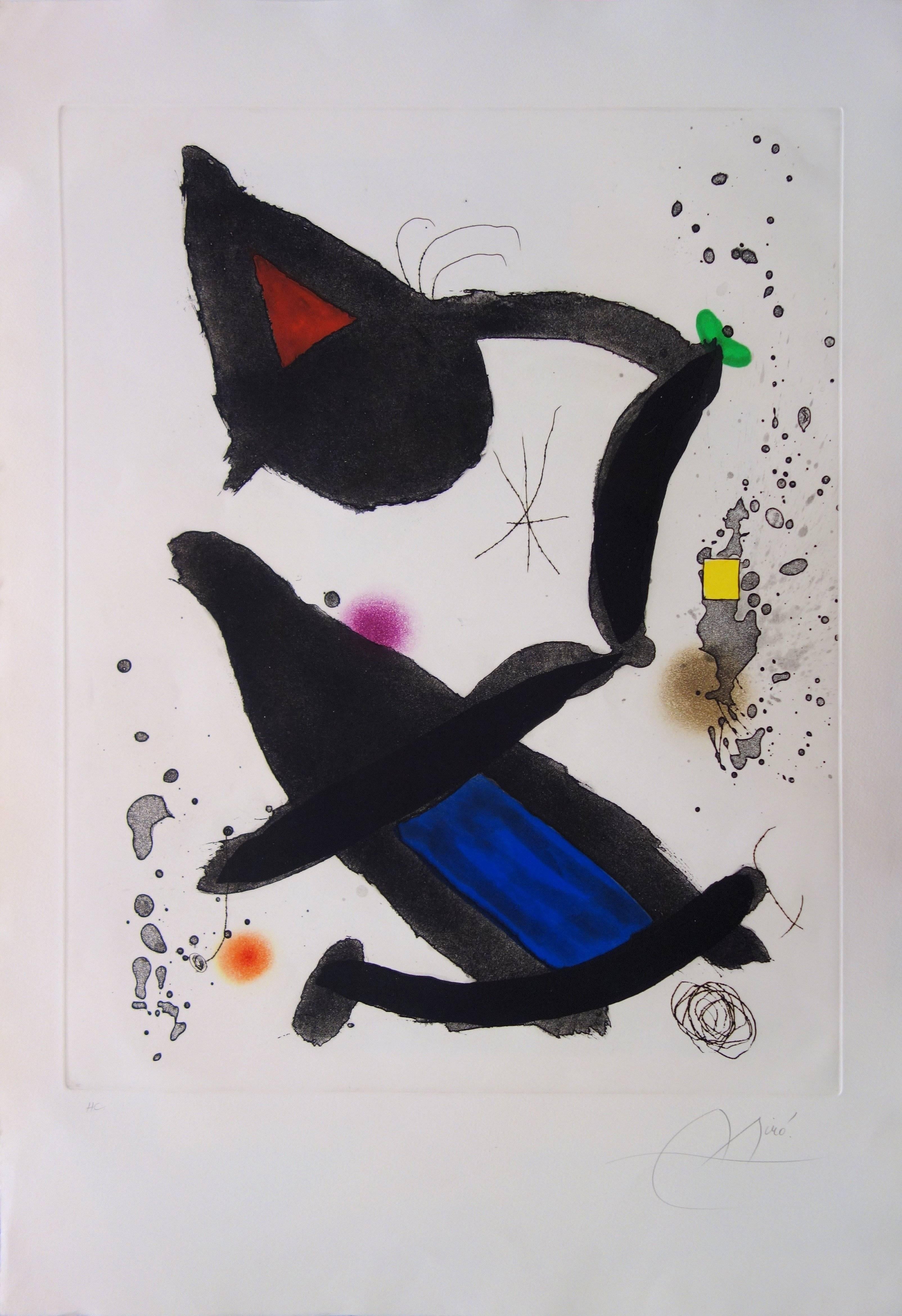 Joan Miró Abstract Print - King David - Original handsigned etching and aquatint, 1972