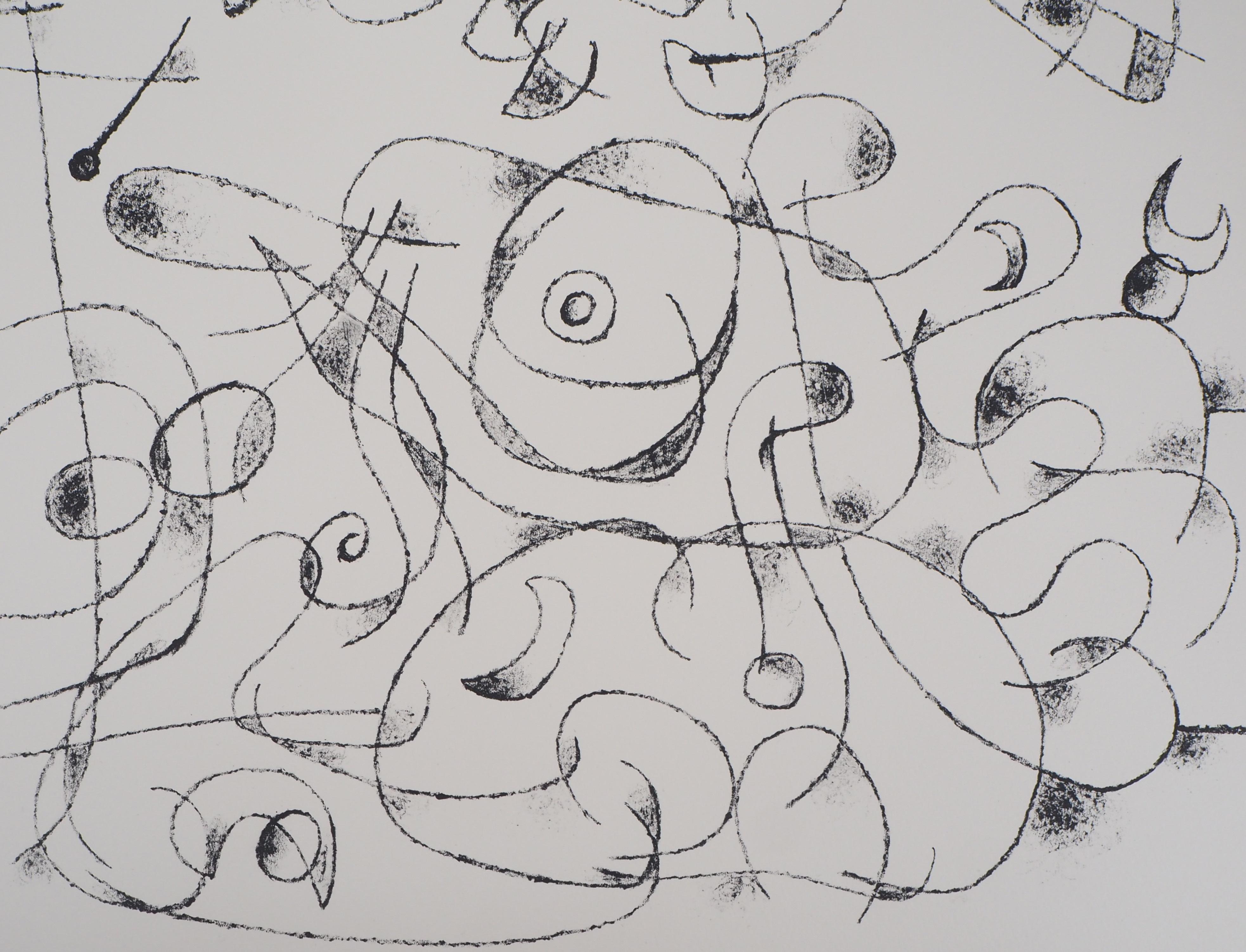 King Ubu : Birds - Original lithograph, Handsigned & N° (Mourlot #416) - Gray Abstract Print by Joan Miró