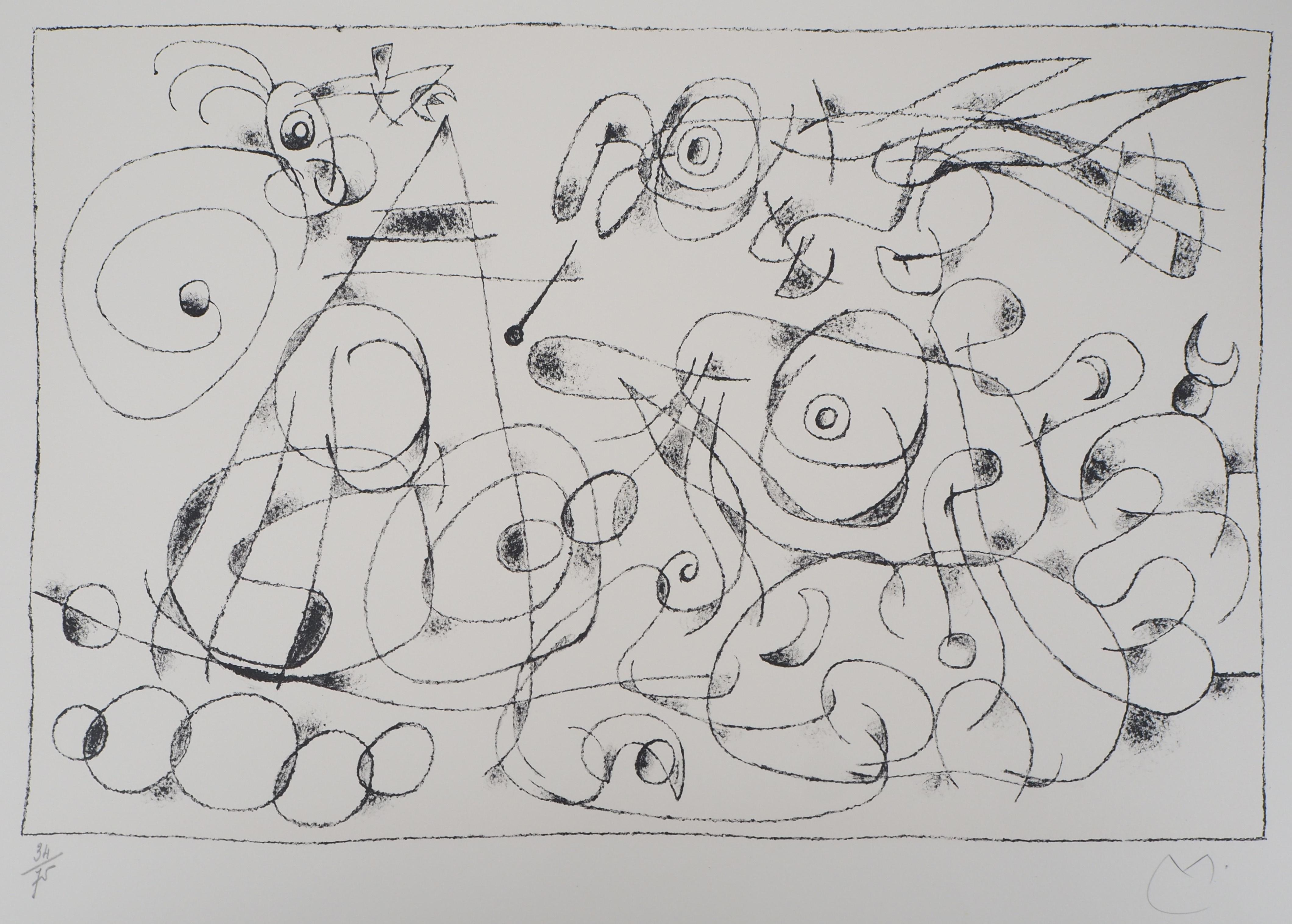 Joan Miró Abstract Print - King Ubu : Birds - Original lithograph, Handsigned & N° (Mourlot #416)
