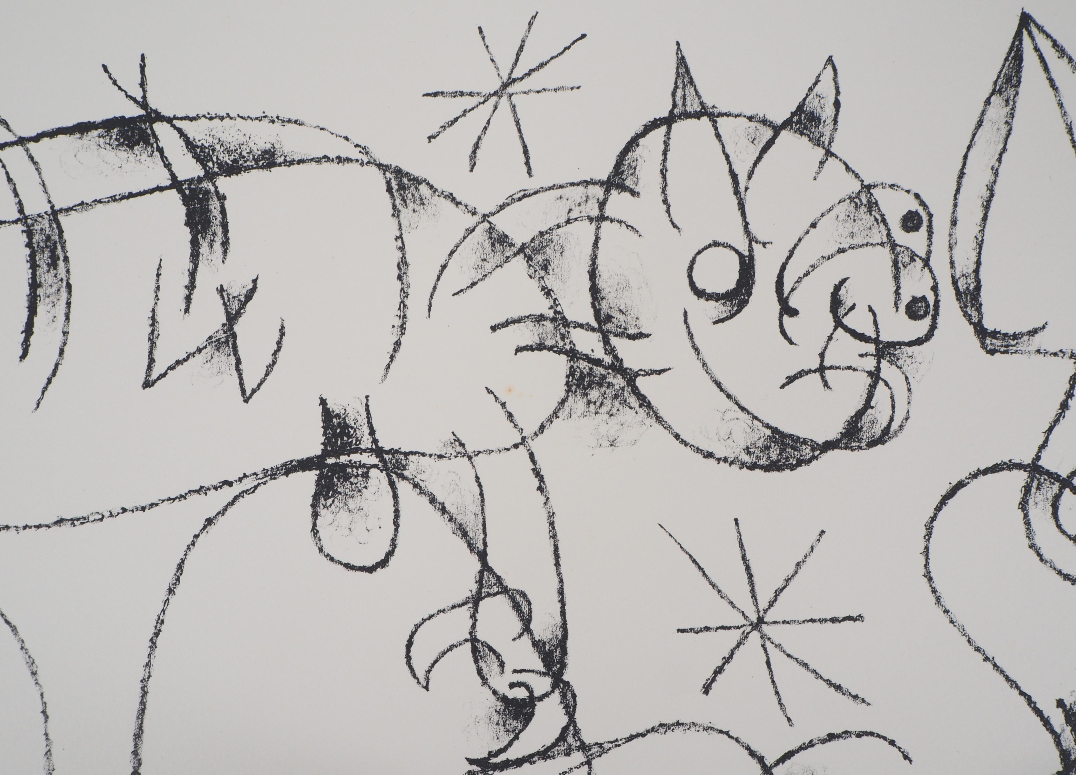 King Ubu XI : Cat Looking at the Moon - Original lithograph, Handsigned & N° - Abstract Print by Joan Miró