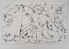 King Ubu XI : Cat Looking at the Moon - Original lithograph, Handsigned & N°