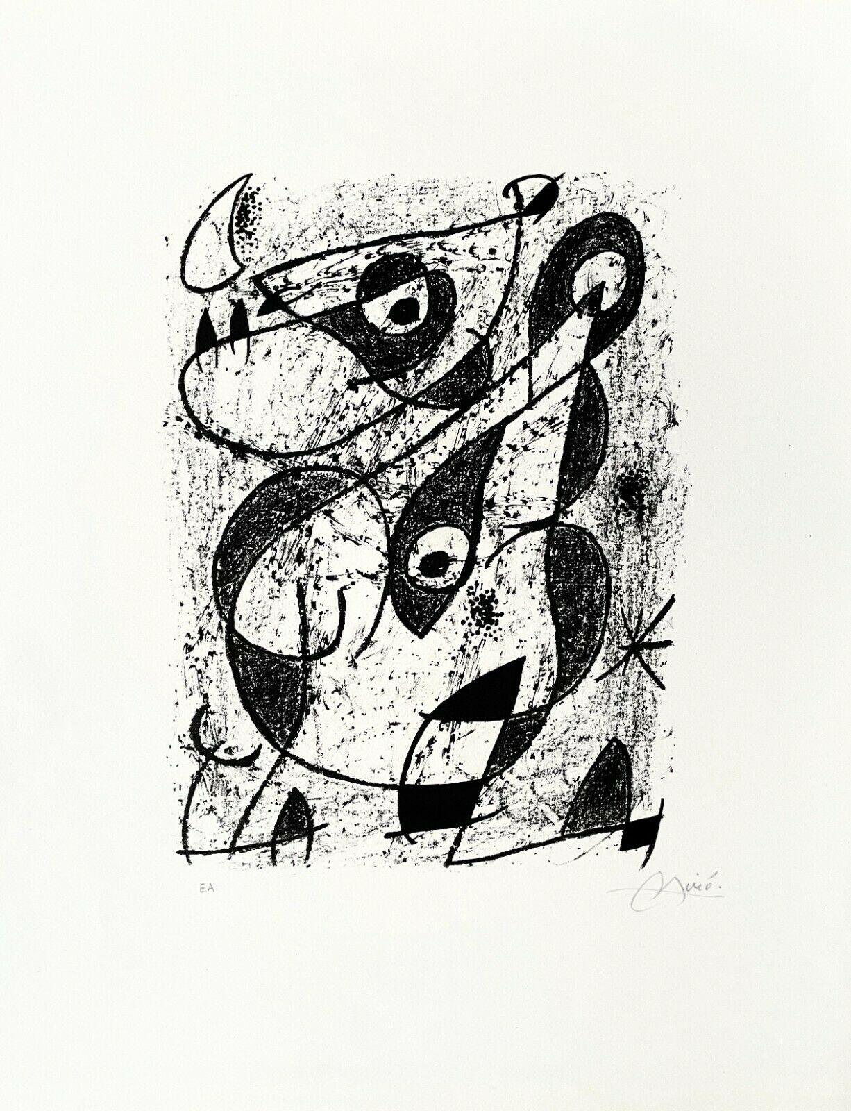 Artist: Joan Miro (1893-1983)
Title: a l’Encre (Cramer 161)
Year: 1972
Medium: Lithograph on Arches paper
Inscription: Signed in pencil and annotated 'E.A' (an épreuve d'artiste, aside from the primary edition)
Size: 22 x 17 inches
Condition: