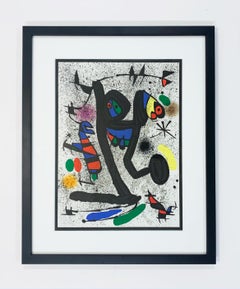 Joan Miro Abstract Lithograph, Framed, 1971, "La Demoiselle aux Papillons"