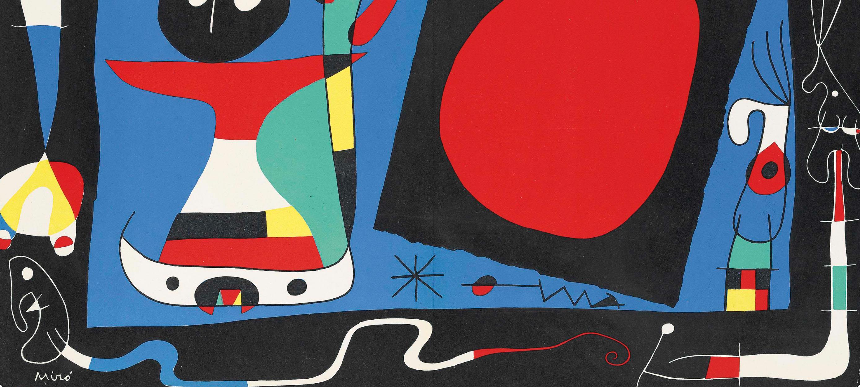 La femme au miroir (Cramer 35; Mourlot 242), Derrière le miroir - Purple Figurative Print by Joan Miró