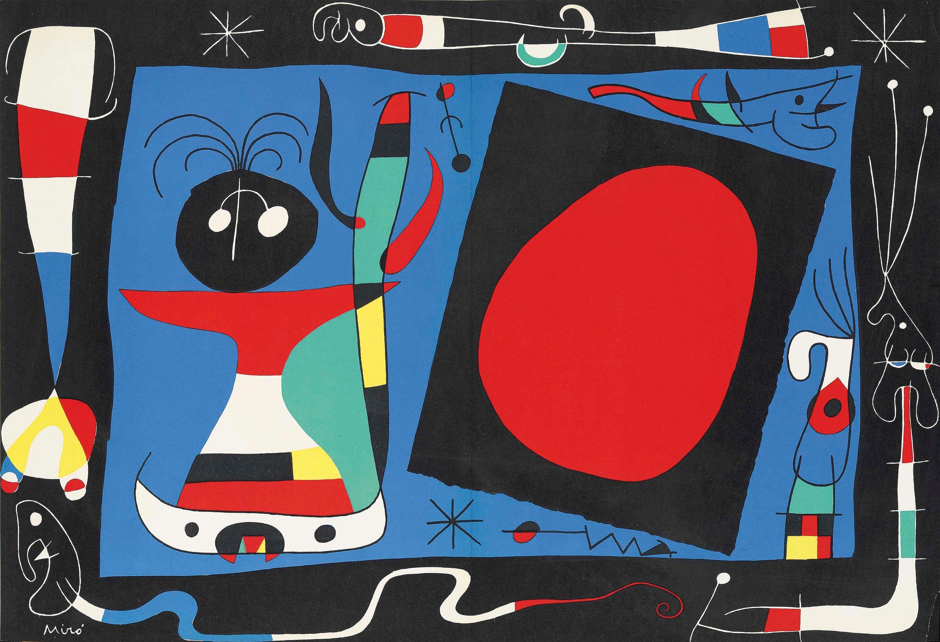 Joan Miró Figurative Print - La femme au miroir (Cramer 35; Mourlot 242), Derrière le miroir