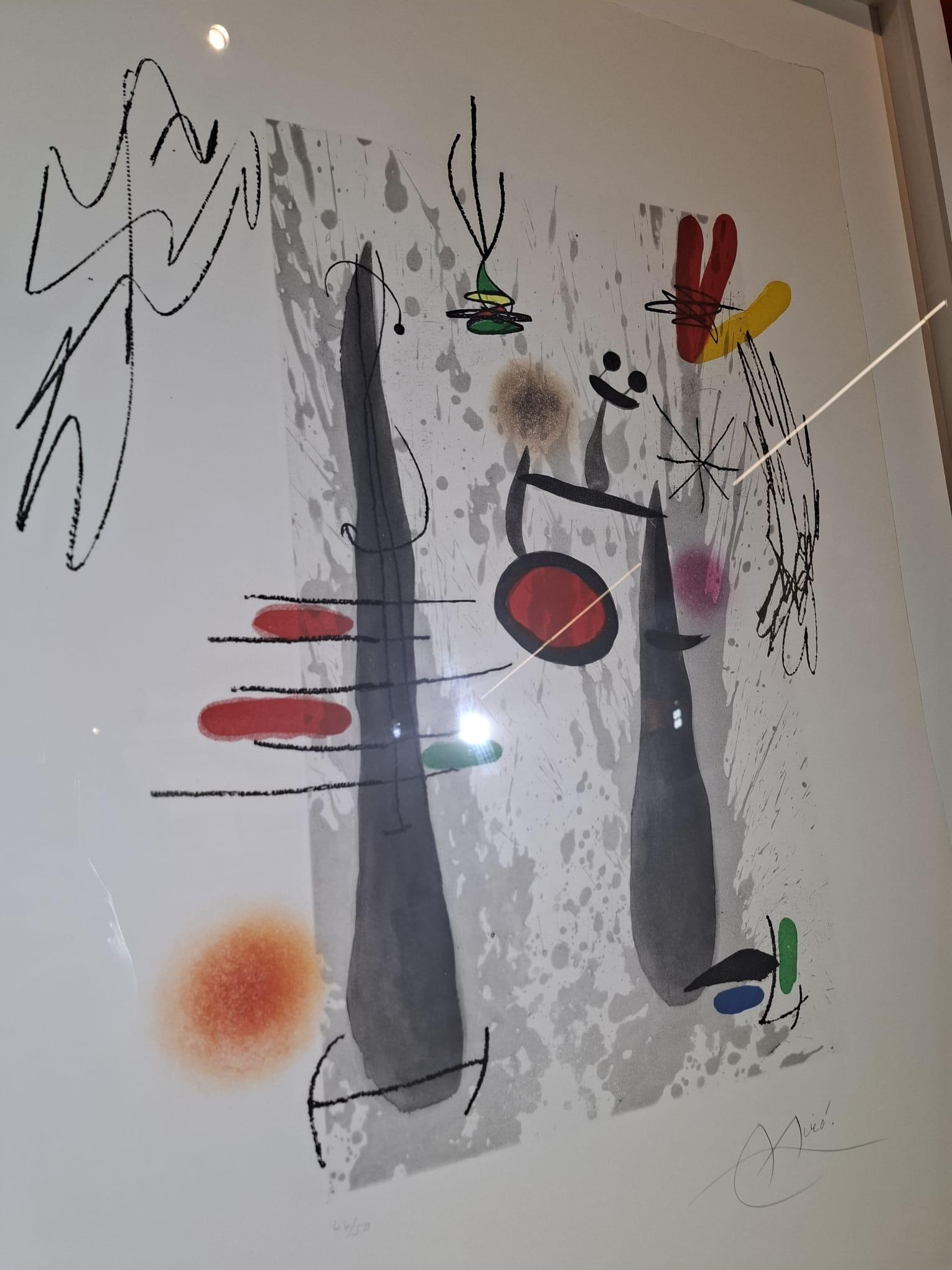 Joan Miró, 1973
Etching and aquatint 
Signed and numbered by hand 
Certified by the Joan Miró Foundation on the back of the painting 
Copy 44 of 50
Catalogue raisonné Miro Engraver vol.2 - Dupin 585