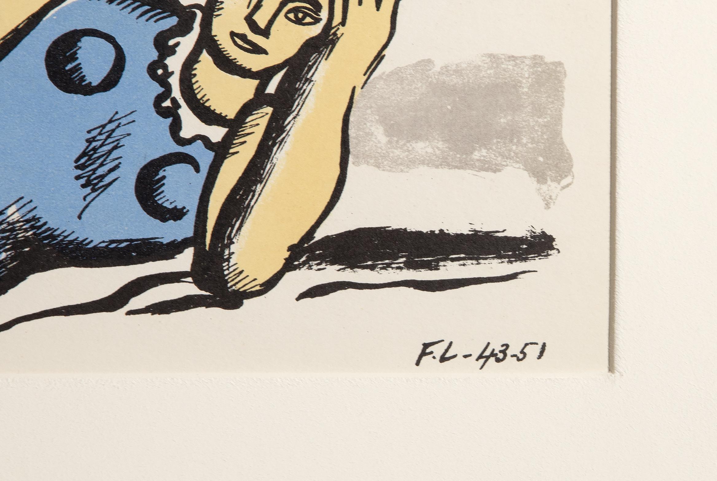 La Partie de Campagne 2, Lithograph by Fernand Leger 1952 - Beige Figurative Print by Joan Miró