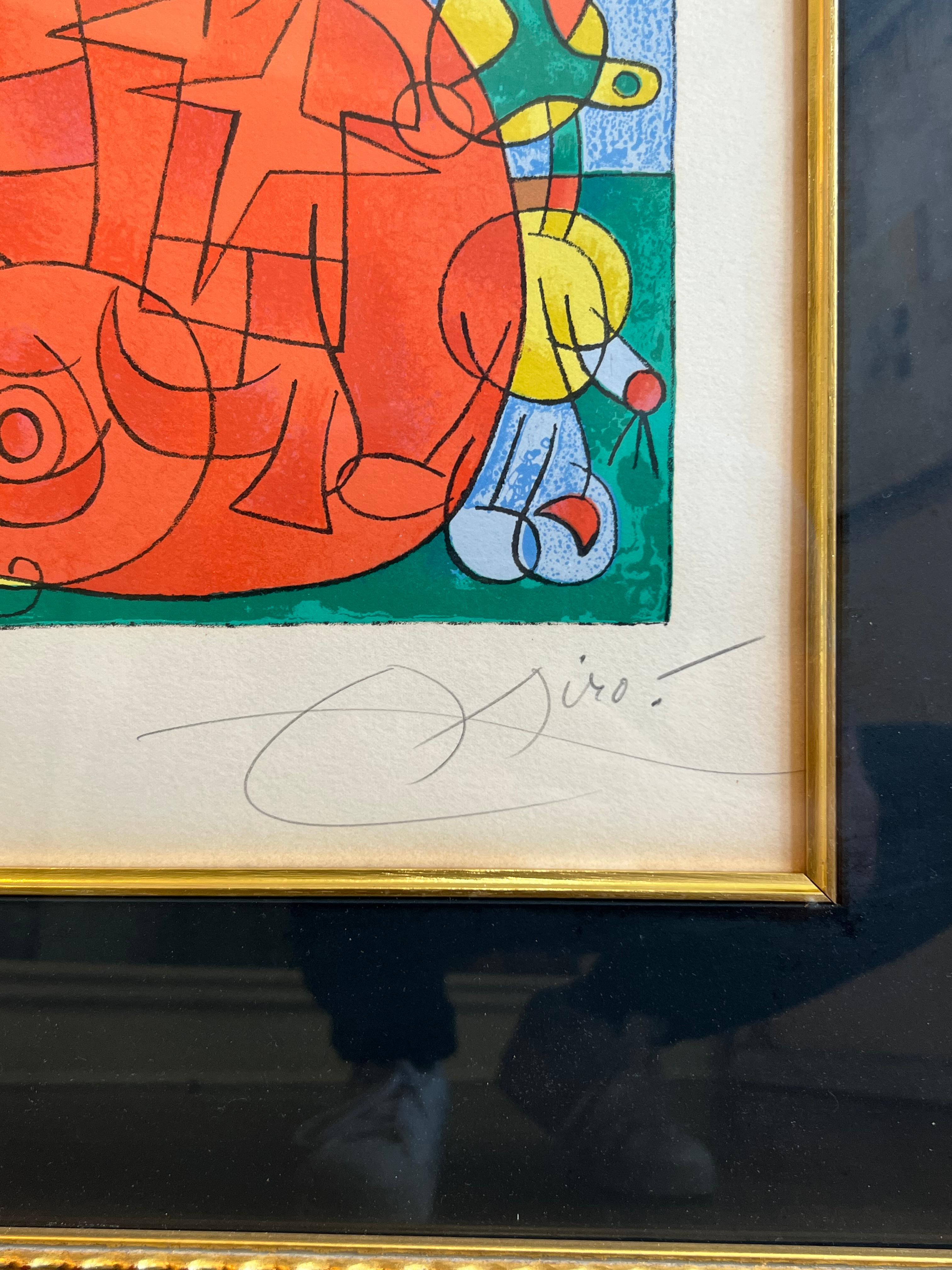ECHTE AUTHENTISCHE LITHOGRAPHIE mit Bleistift signiert von Joan MIro

Joan Miró
Ubu roi (König Ubu): Tafel 3
1966
Farblithographie auf Arches-Papier, vollrandig.
I. 16 x 24 5/8 Zoll. 
S. 21 1/8 x 29 1/2 in. 
Mit Rahmen 34x42 Zoll

Unterzeichnet und