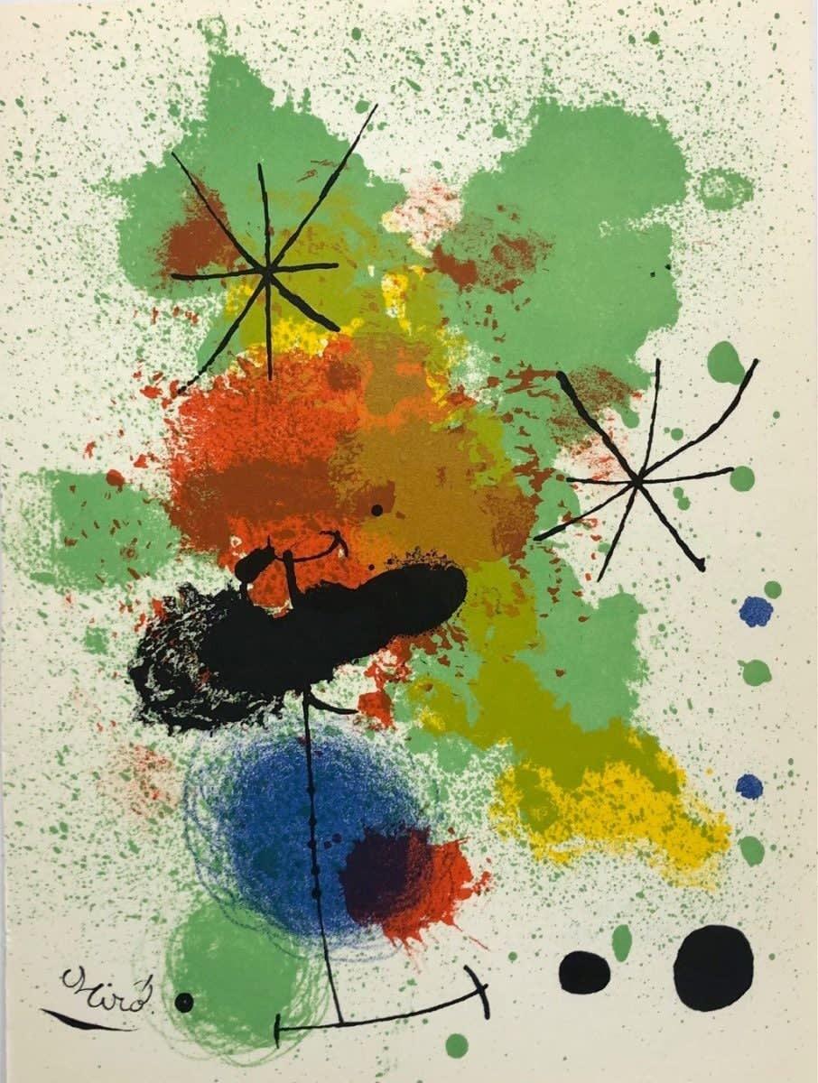 Pulled from the "L'Atelier Mourlot" exhibition catalog, published by The Redfern Gallery, London, 1965

By Joan Miró

Joan Miró was a pioneering Spanish artist celebrated for his whimsical and surreal style, characterized by vibrant colors, playful