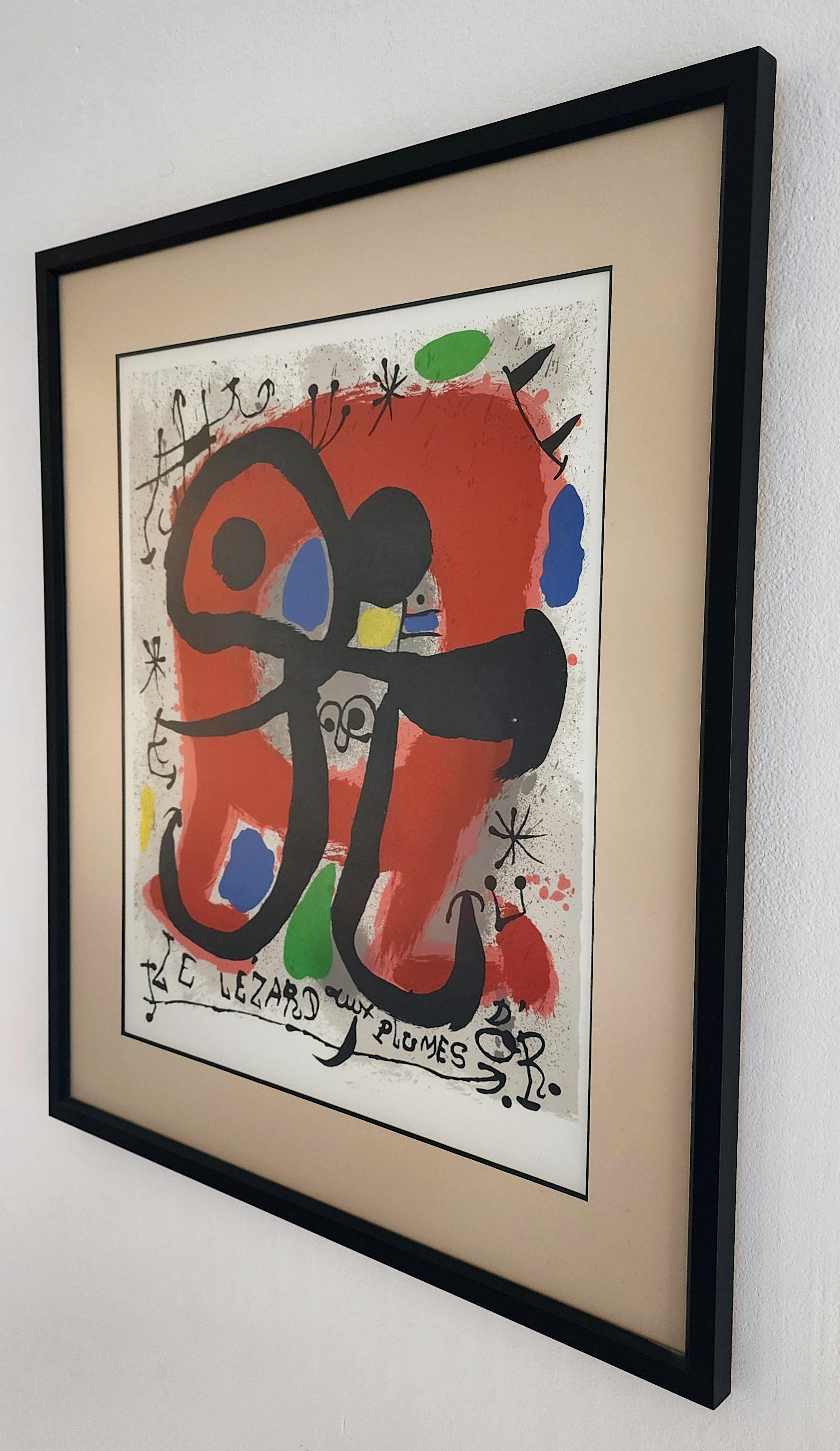 Joan Miro 
Le Lezard Aux Plumes d'Or (Abstract, Modern, Surrealism, Colorful, Iconic)
1971
Color Lithograph
Visible: 23.75 x 19.25 inches
Framed: 32 x 27.25 x 1 inches
Unsigned as issued, unknown Edition Size
COA provided
Publisher: Mourlot, Paris,
