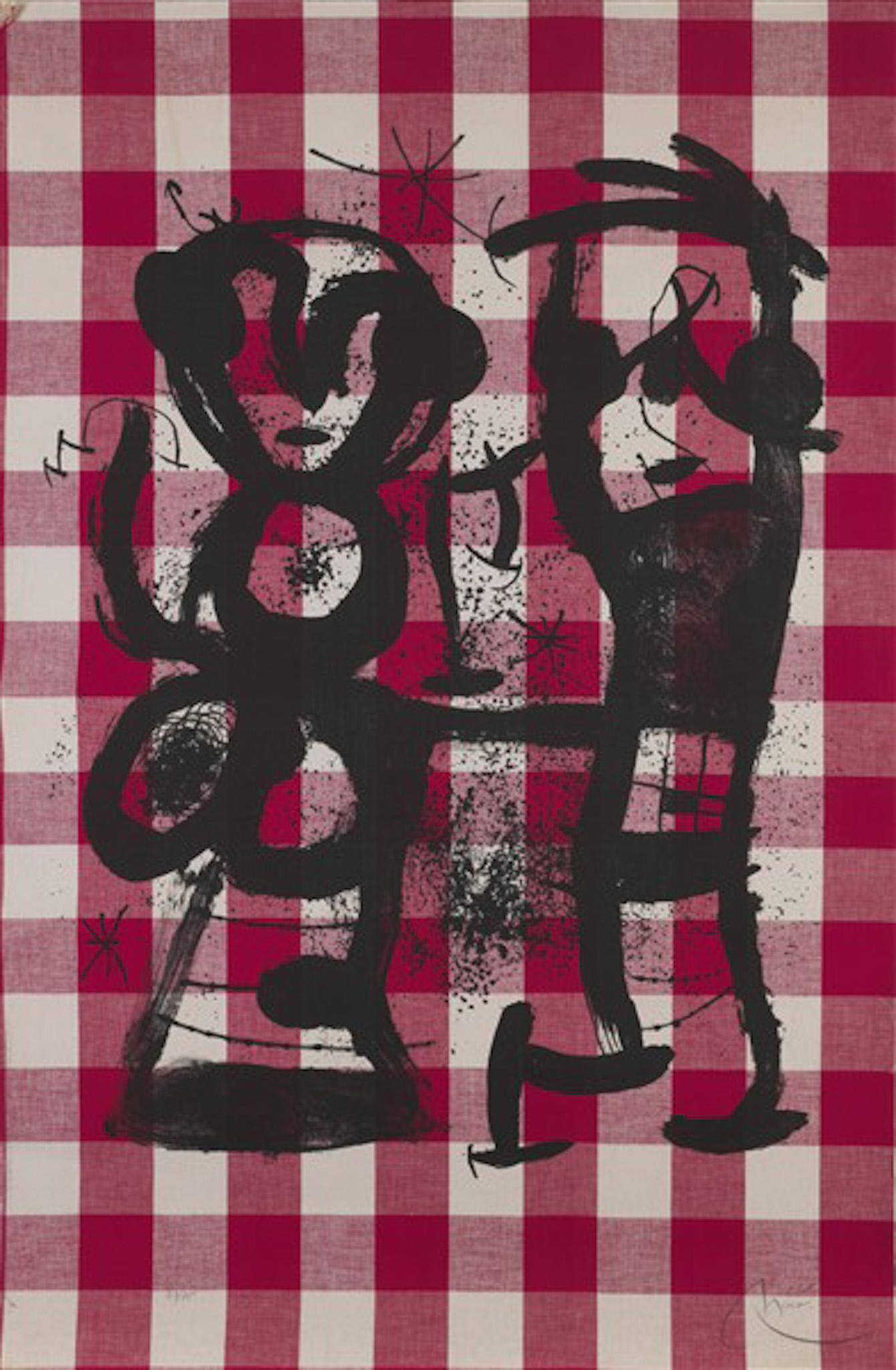 Joan Miró (1893-1983) - Les campagnards - Litografia a colori su tela su carta in vendita 1