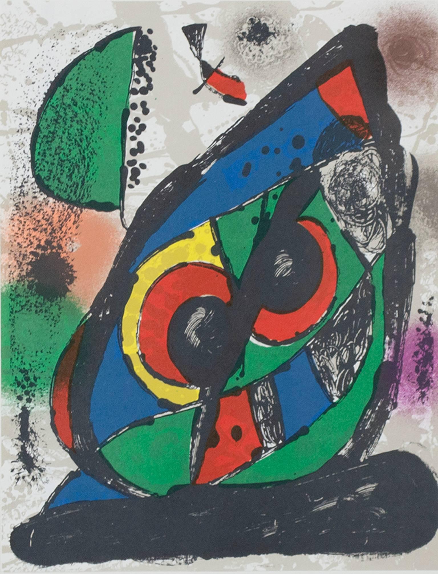 "Lithographie Originale I" ist eine originale Farblithographie von Joan Miro, die 1981 in "Miro Lithographs IV, Maeght Publisher" veröffentlicht wurde. Es zeigt Miros charakteristischen biomorphen abstrakten Stil in Schwarz, Grün, Gelb, Rot und