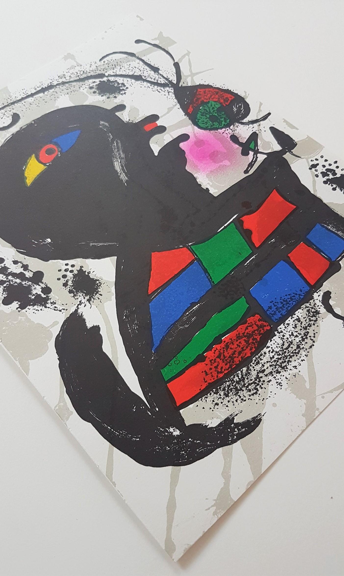 Joan Miró
Lithographie Originale V
Lithographie couleur
Année : 1977
Taille : 12.5 × 9.6 pouces
Catalogue Raisonné : Teixidor, Miro Lithographe III, 1964-1969
Éditeur : Maeght Editeur, Paris, France 
Verso : Annoté typographiquement : joan Miro -