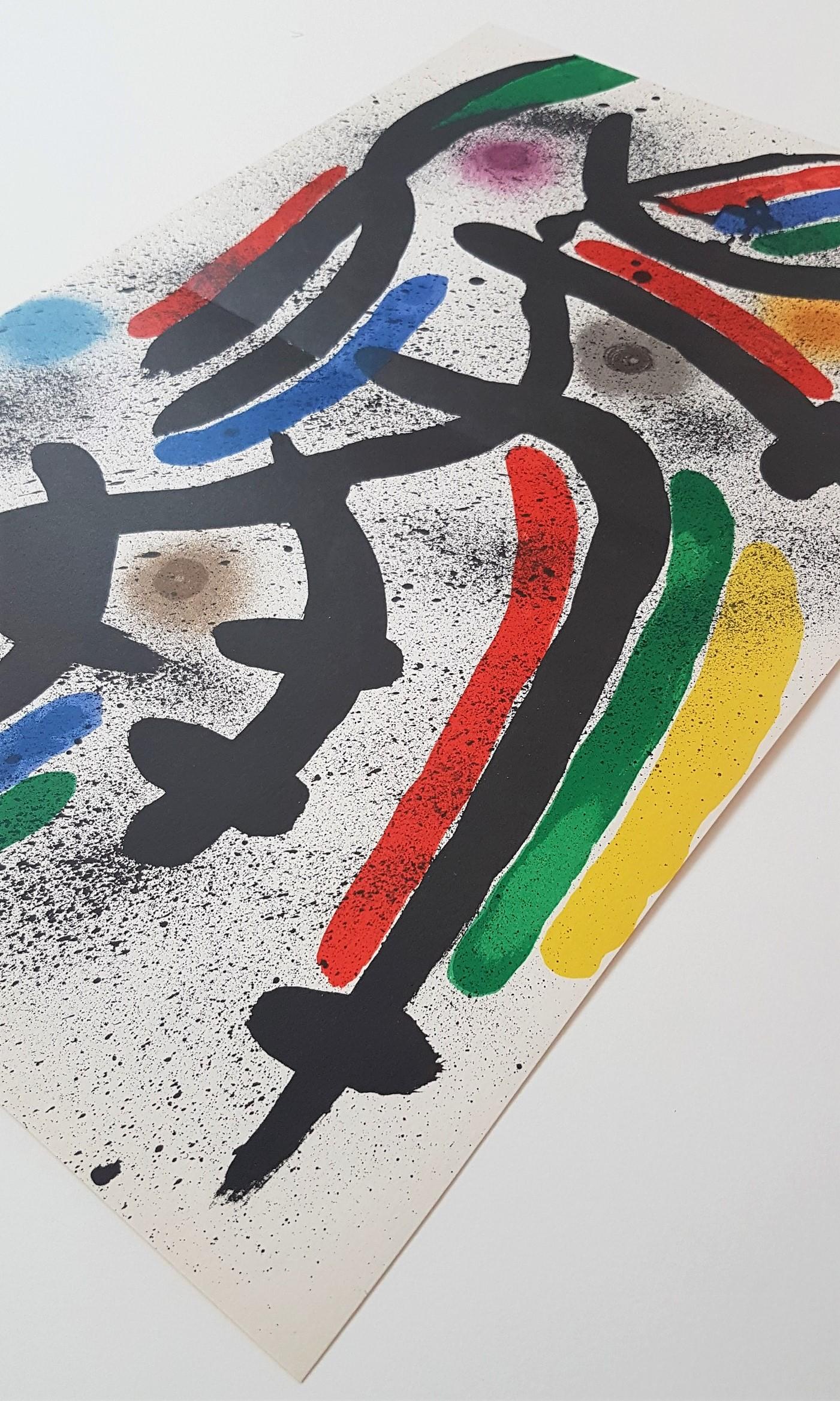 Joan Miró
Litografia Original IX
Color Lithograph
Year: 1975
Size: 25 × 9.6 inches
Catalogue Raisonné: Queneau, Miro Lithographe II, 1952-1963, p.38
Publisher: Maeght Editeur, Paris, France 
With centerfold as issued
Verso: Typographically
