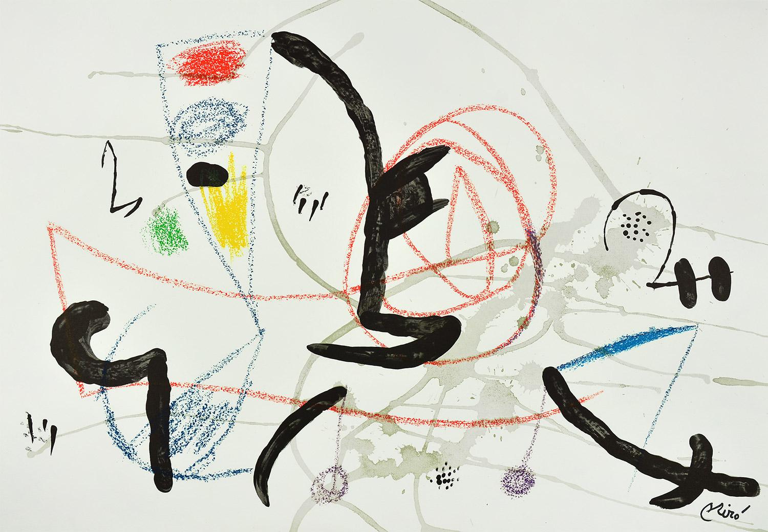 Abstract Print Joan Miró - MARAvilLAS CON VARIACIONES... Lithographie d'art contemporain abstrait noir et vert