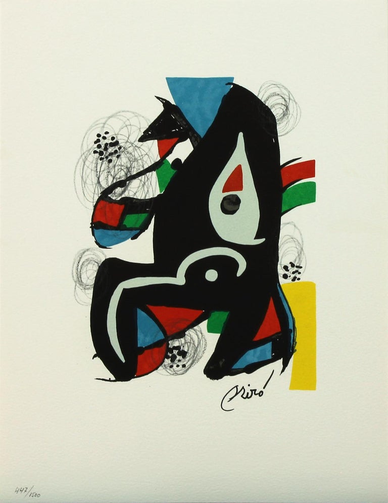 "Melodie #10" color lithograph from "La Mélodie Acide" portfolio by Joan Miró. Published by Poligrafa. Plate-signed Miró on front. Edition number 447 of 1500 hand-numbered in pencil on front. Titled "Melodie #10" on back in pencil. Unframed/never