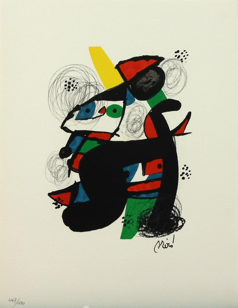 "Melodie #11" color lithograph from "La Mélodie Acide" portfolio by Joan Miró. Published by Poligrafa. Plate-signed Miró on front. Edition number 447 of 1500 hand-numbered in pencil on front. Titled "Melodie #11" on back in pencil. Unframed/never