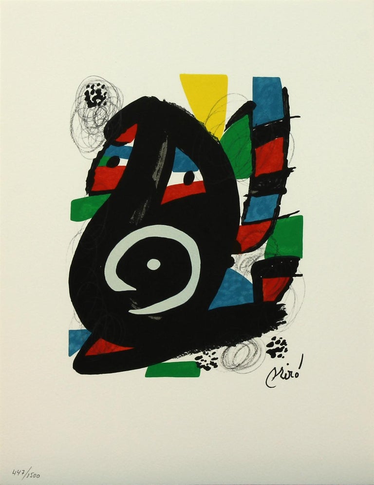 "Melodie #14" color lithograph from "La Mélodie Acide" portfolio by Joan Miró. Published by Poligrafa. Plate-signed Miró on front. Edition number 447 of 1500 hand-numbered in pencil on front. Titled "Melodie #14" on back in pencil. Unframed/never