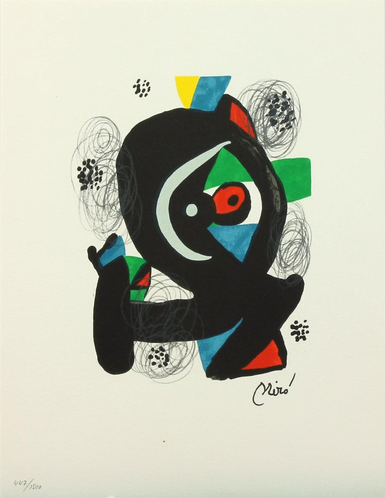 "Melodie #3" color lithograph from "La Mélodie Acide" portfolio by Joan Miró. Published by Poligrafa. Plate-signed Miró on front. Edition number 447 of 1500 hand-numbered in pencil on front. Titled "Melodie #3" on back in pencil. Unframed/never