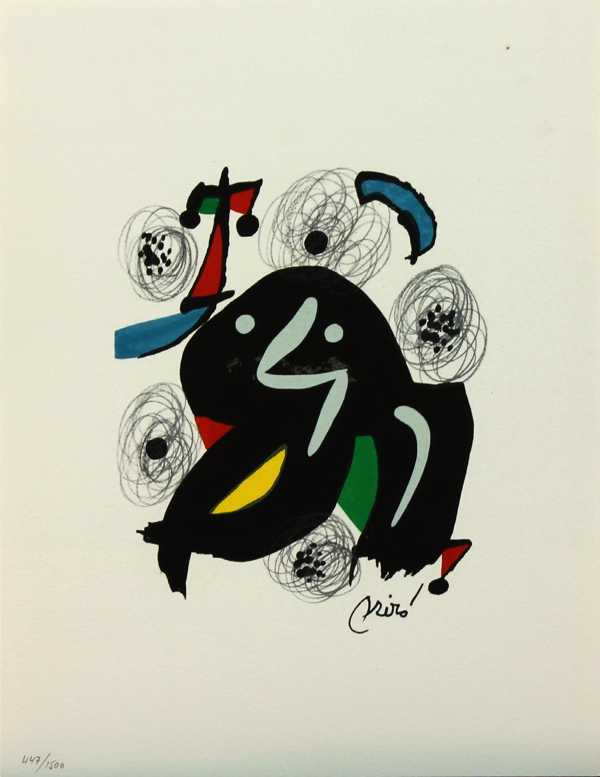 "Melodie #4" color lithograph from "La Mélodie Acide" portfolio by Joan Miró. Published by Poligrafa. Plate-signed Miró on front. Edition number 447 of 1500 hand-numbered in pencil on front. Titled "Melodie #4" on back in pencil. Unframed/never