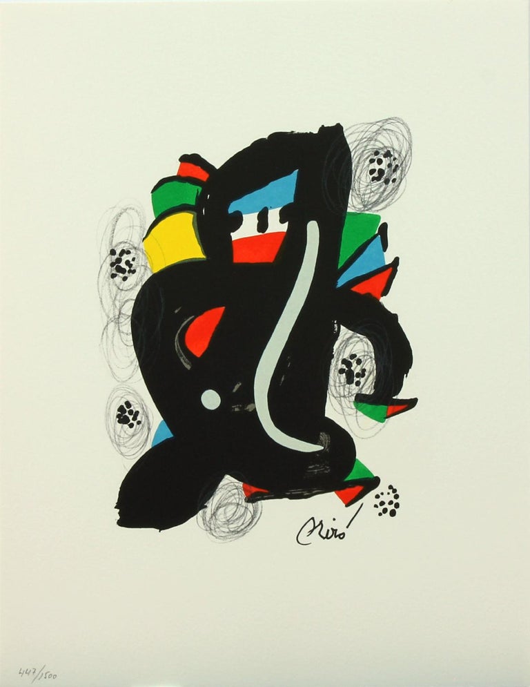 "Melodie #6" color lithograph from "La Mélodie Acide" portfolio by Joan Miró. Published by Poligrafa. Plate-signed Miró on front. Edition number 447 of 1500 hand-numbered in pencil on front. Titled "Melodie #6" on back in pencil. Unframed/never