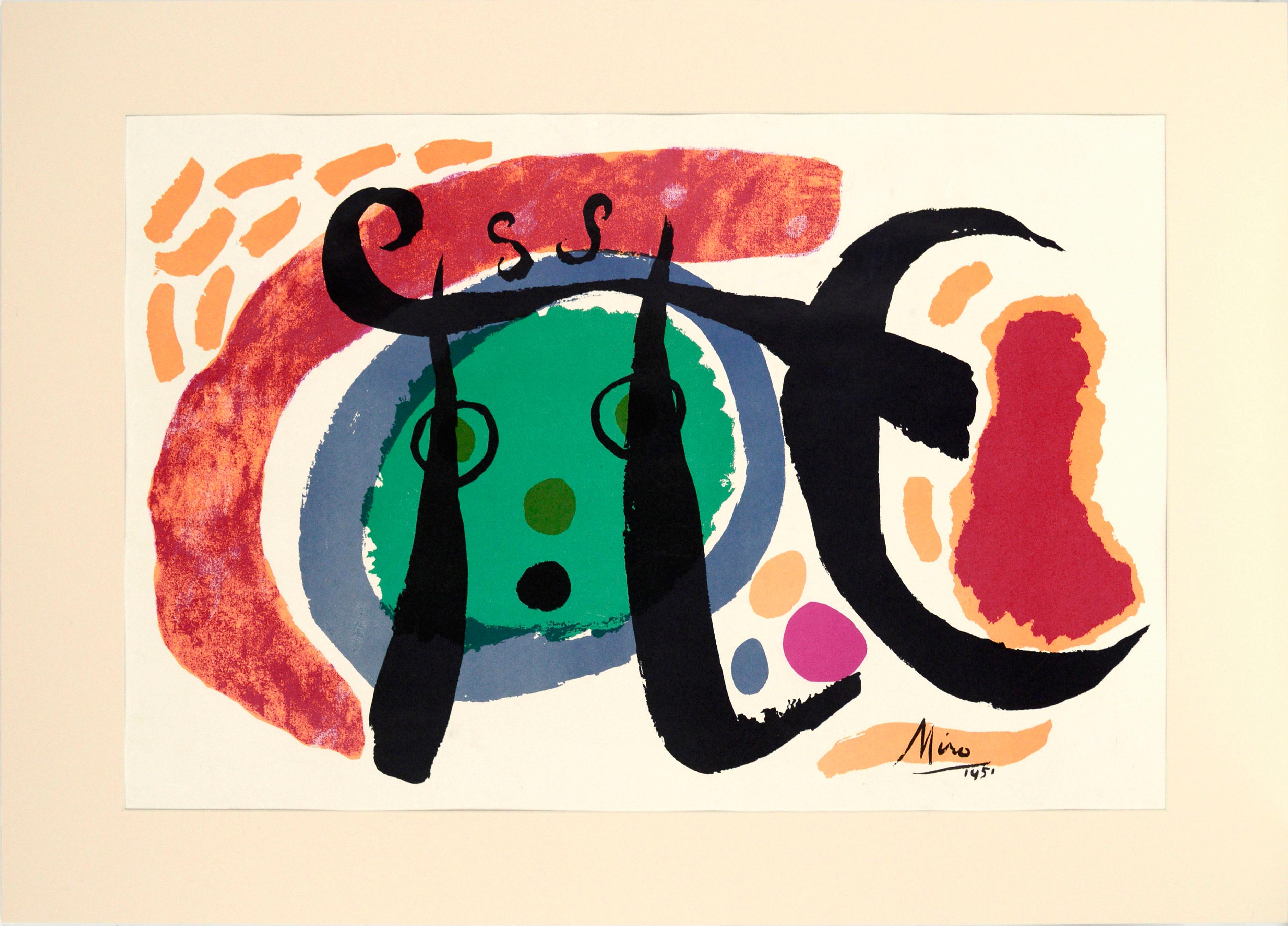 Mid Century Joan Miro Abstracted Figurative Lithograph -- Fille au Visage Vert - Print by Joan Miró