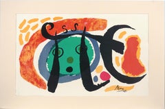 Mid Century Joan Miro Abstracted Figurative Lithograph -- Fille au Visage Vert
