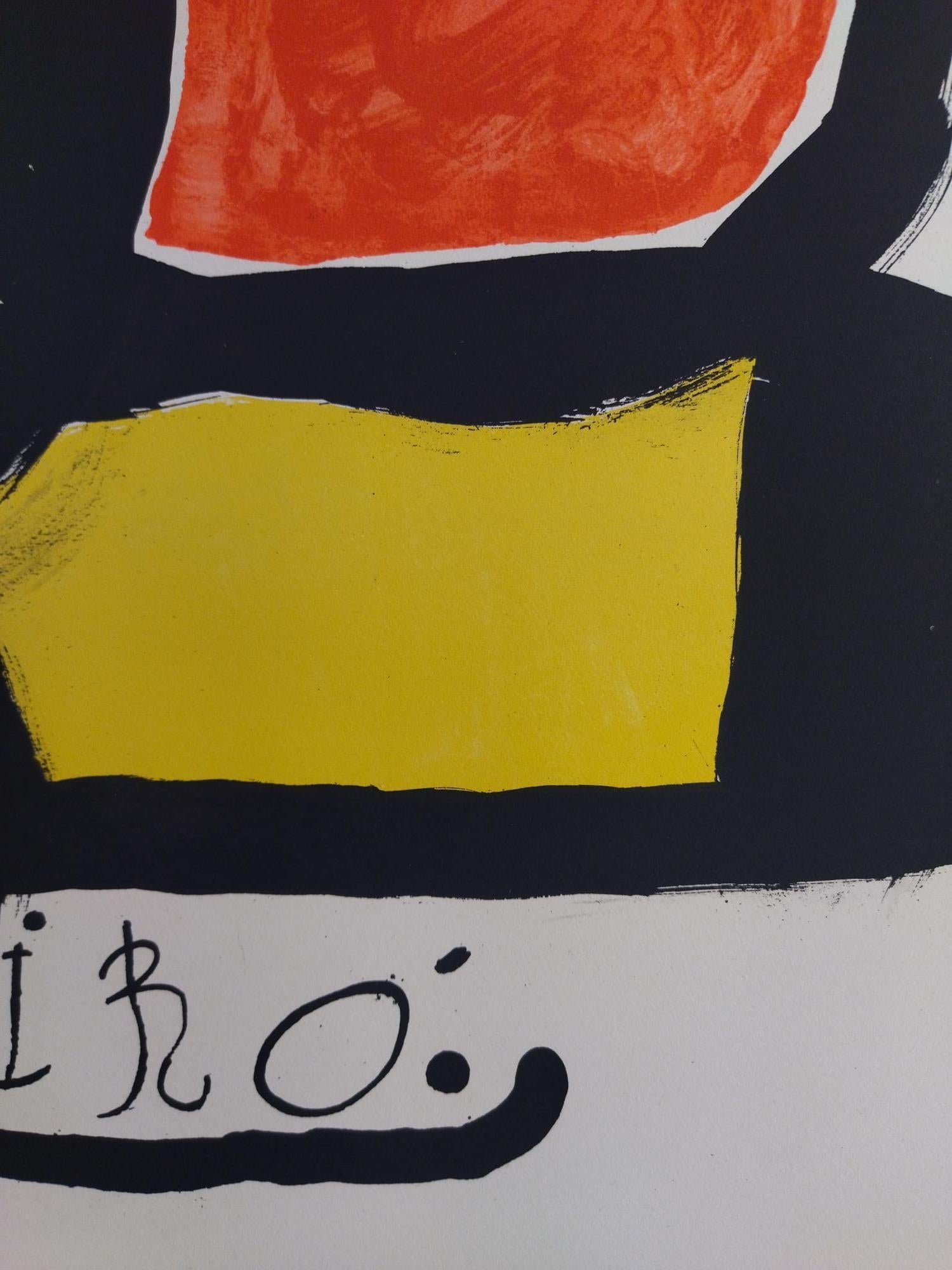 Miro  vertical. black. red. yellow.  TAPIZ DE TARRAGONA - Beige Abstract Print by Joan Miró