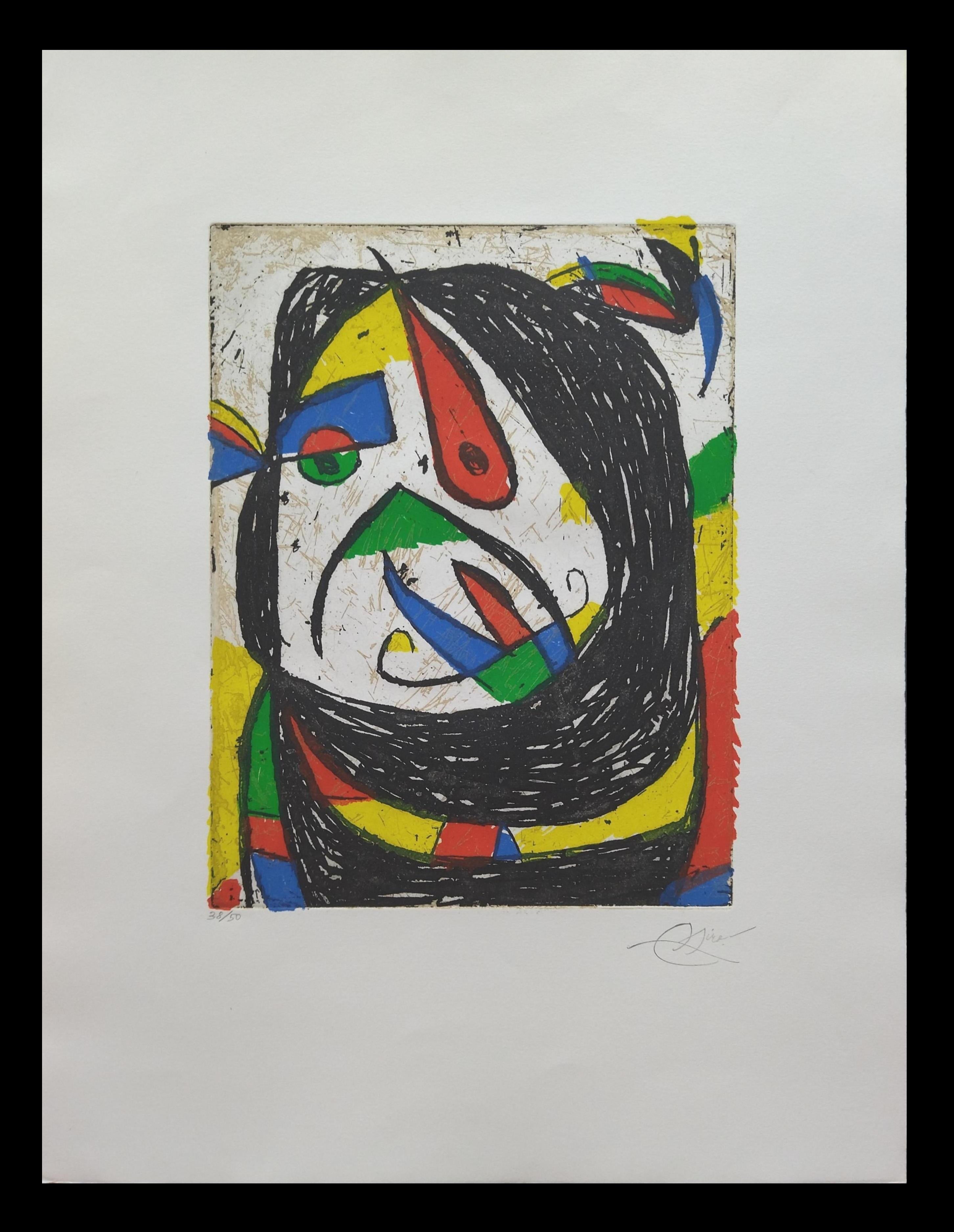 Miro   Barb IV  Grabado vertical
certificado Succesio Miro
Numerado 38/50 
Medidas en color 39x31.
impresión: Taller Joan Barbera, Barcelona
CATALOGADO .MIRO grabador. Tomo IV. pag 179. 
MIRO Ferra, Joan (Barcelona, 1893 - Palma de Mallorca,