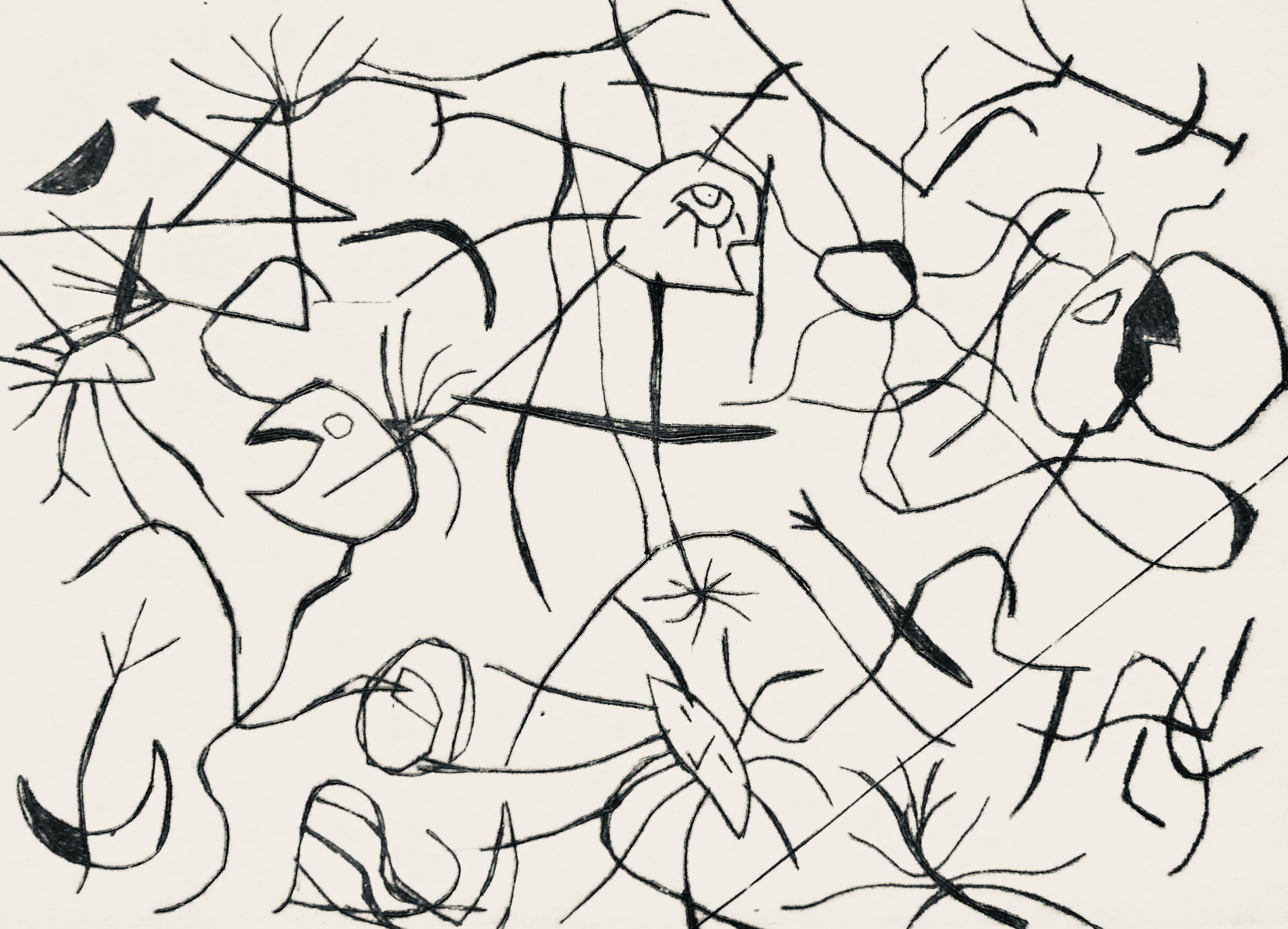 Abstract Print Joan Miró - Miró, Astres et Danseurs (Cramer 36), Derrière le miroir (d'après)