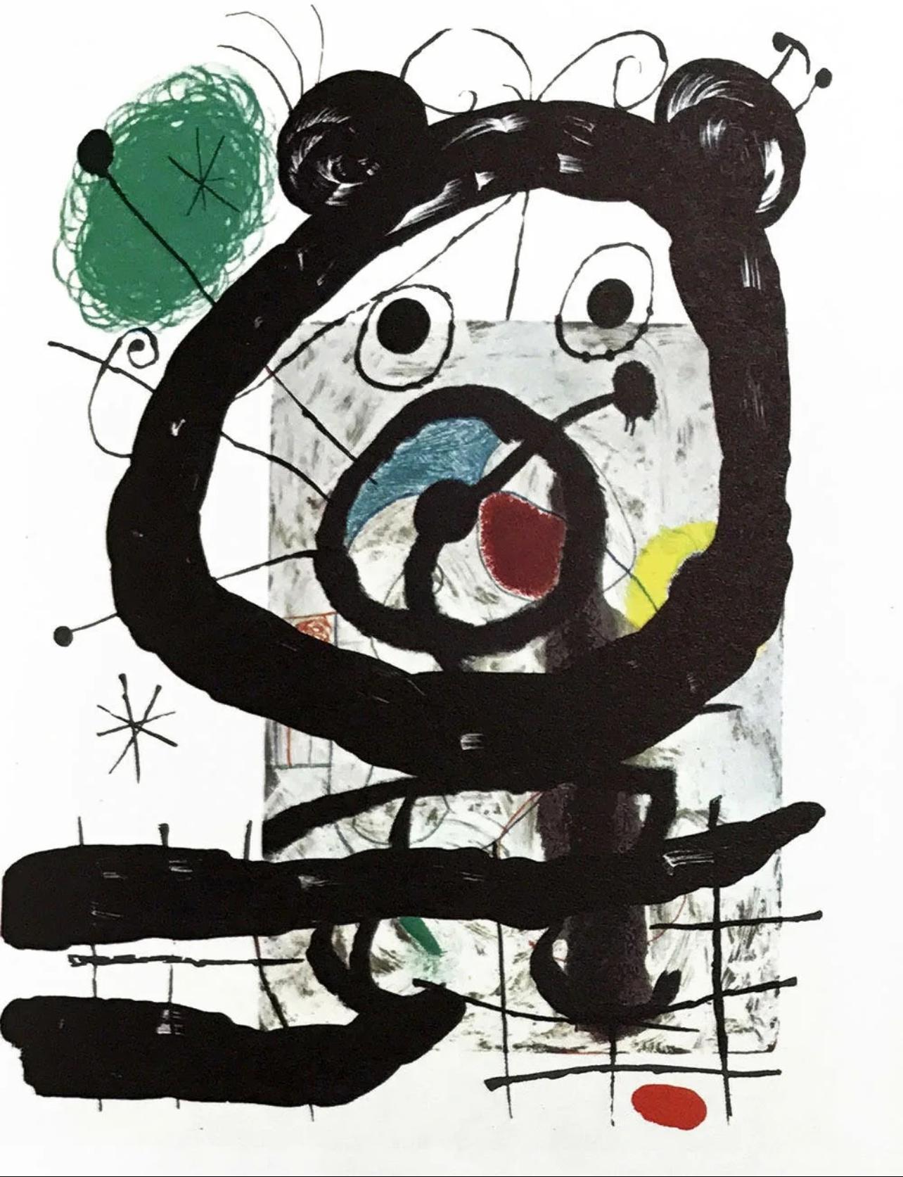 Joan Miró Figurative Print - Miró, Composition, Derrière le miroir (after)