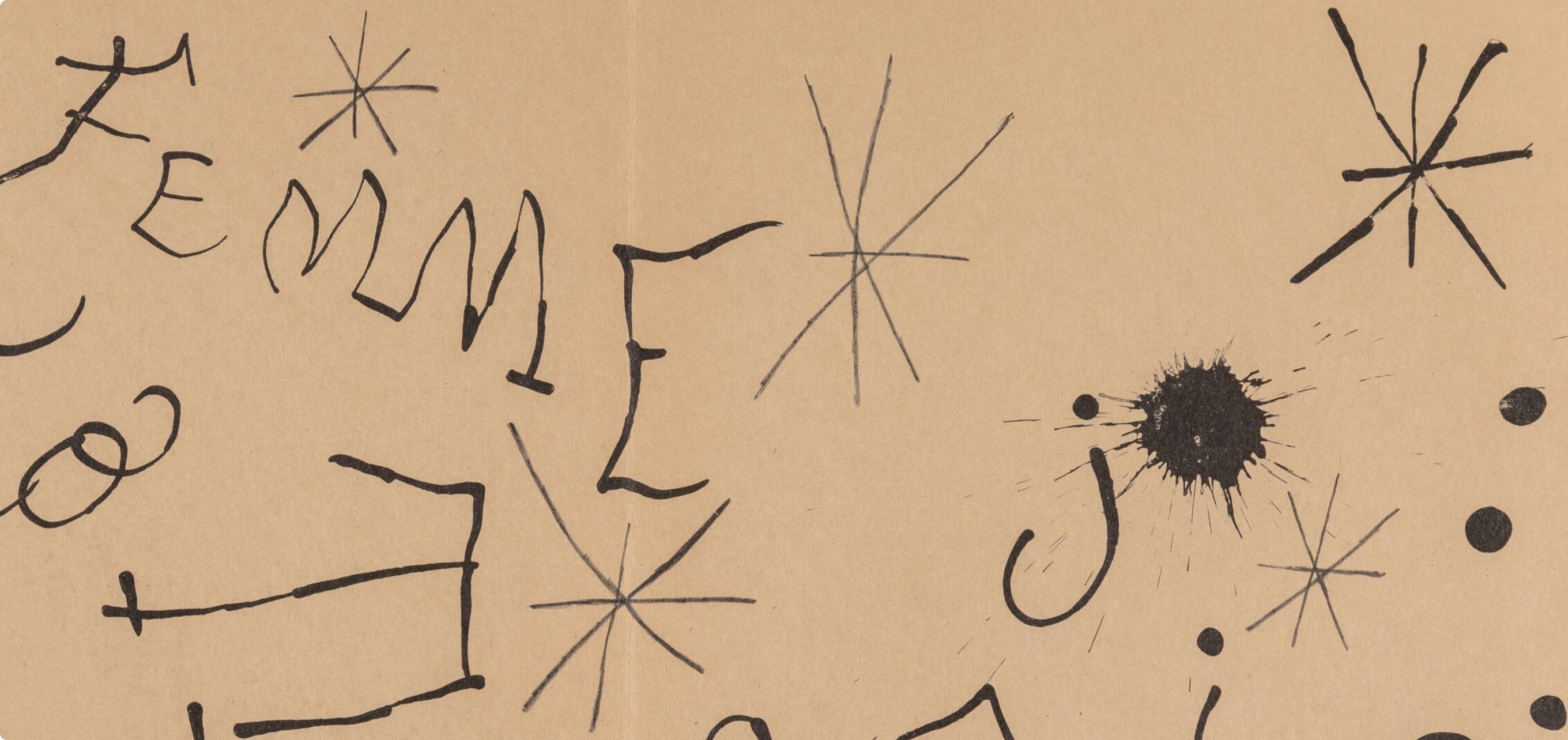 Miró, Composition (Cramer 102; Mourlot 428-449), Derrière le miroir (after) - Beige Figurative Print by Joan Miró
