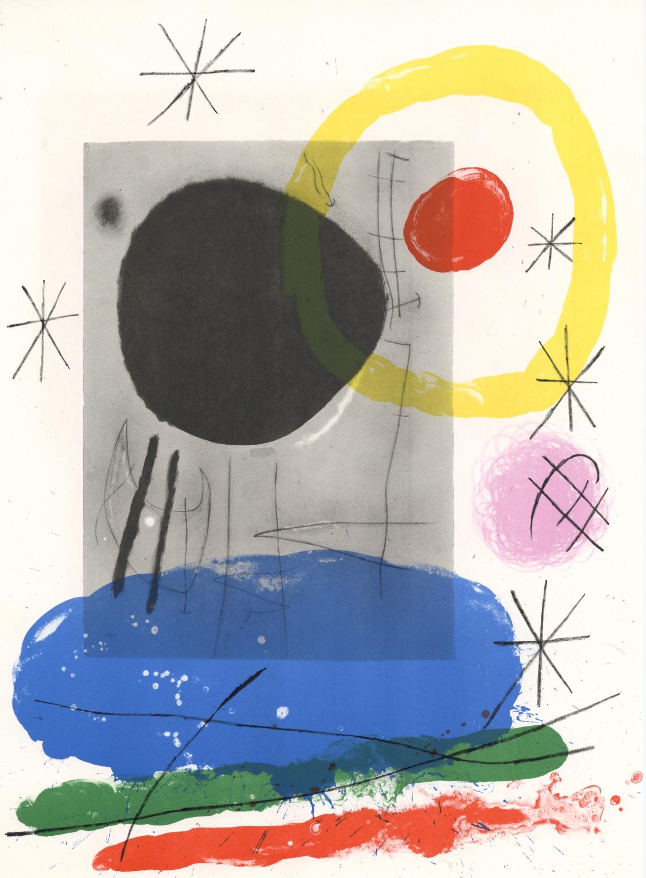 Joan Miró Figurative Print - Miró, Composition (Cramer 102; Mourlot 428-449), Derrière le miroir (after)