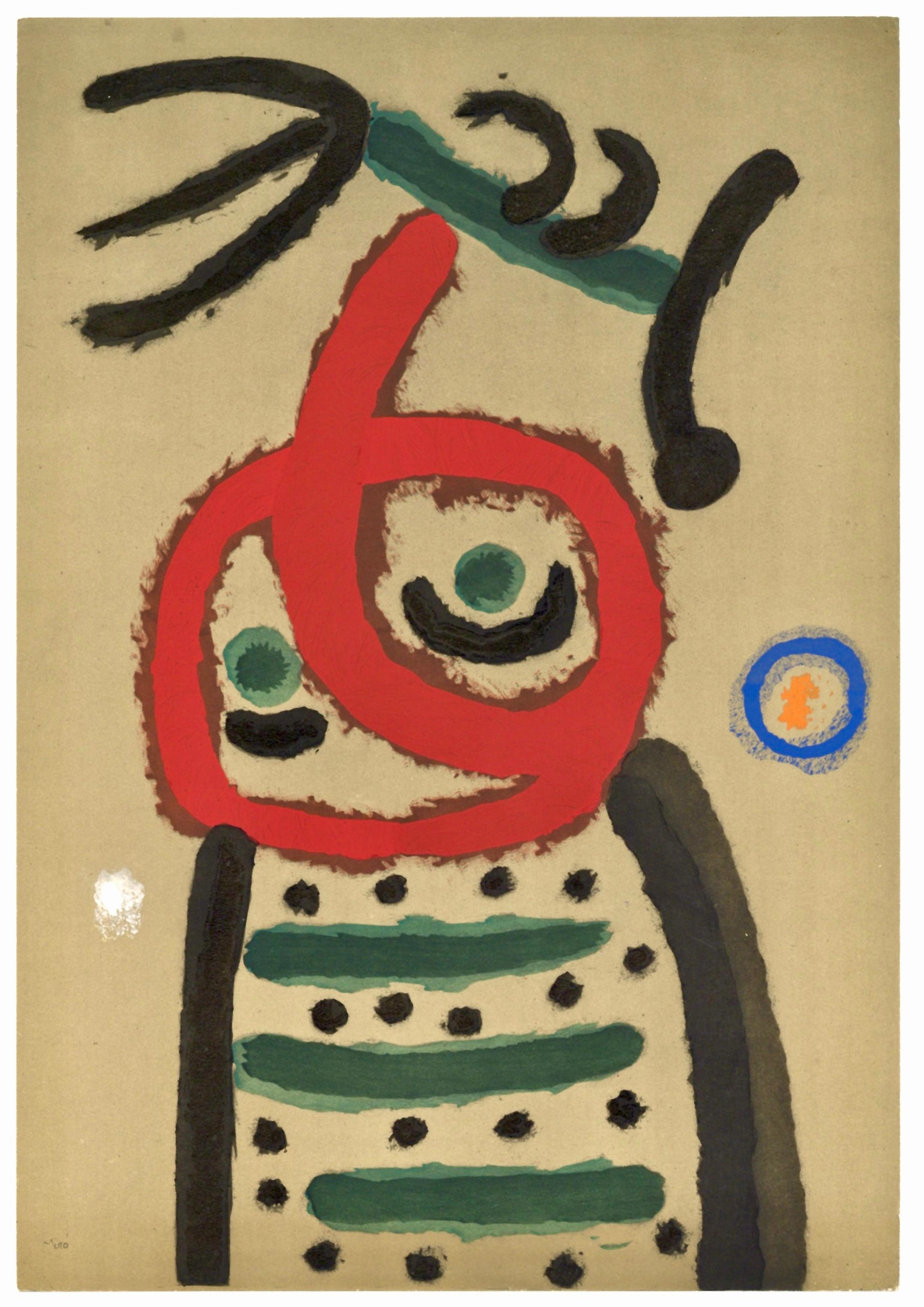 Lithograph and stencil on vélin paper. Inscription: Unsigned and unnumbered, as issued. Good condition. Notes: From the album, Miró: Cartones, 1959-1965, October - November 1965, 1965. Published by Pierre Matisse Gallery, New York; printed by