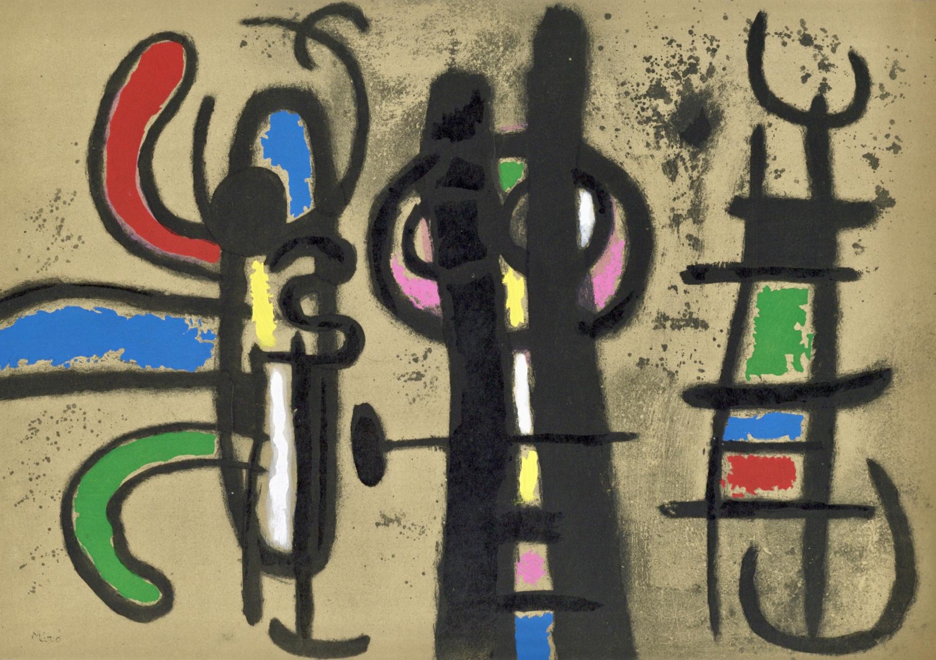 Figurative Print de Joan Miró - Miró, Composición (Cramer 103; Mourlot 382-383), Miró Cartones 1956-1965 (después)